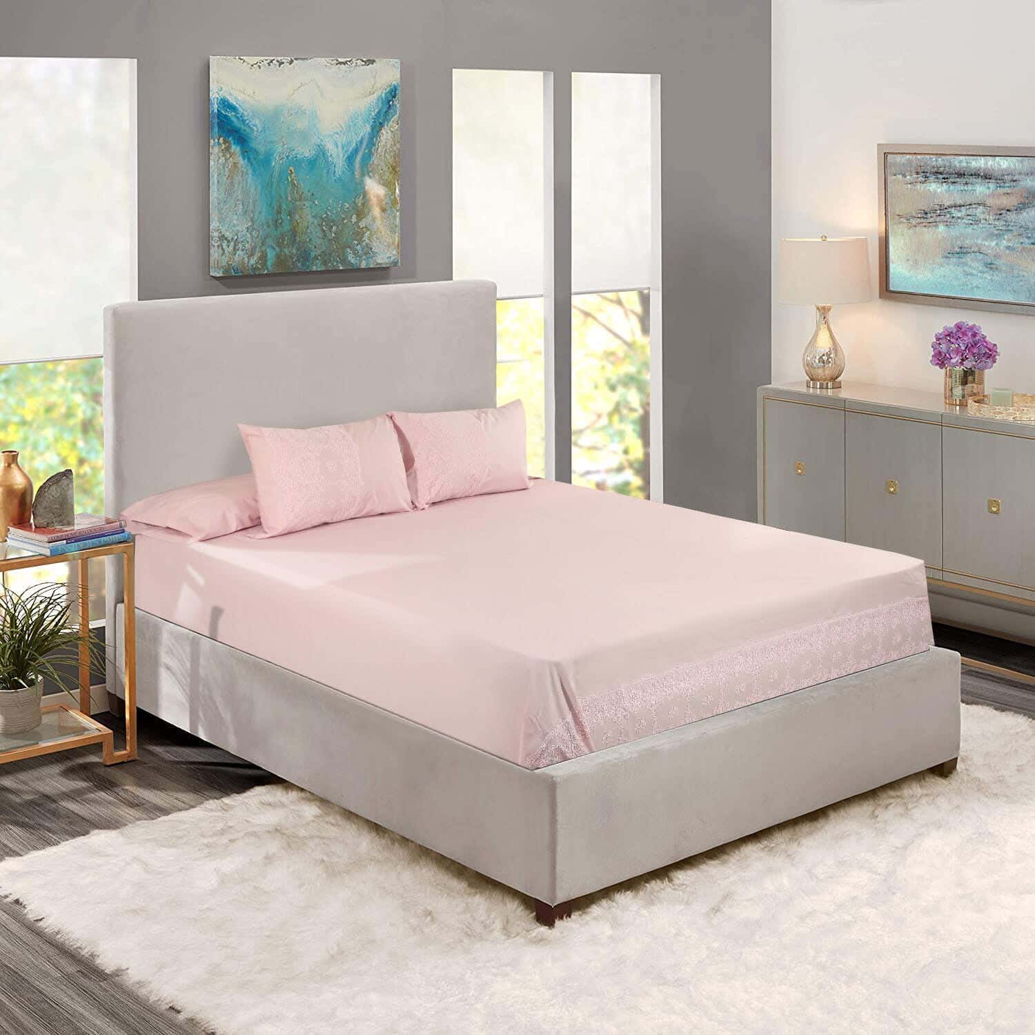 Besan Joubert Canar Percale Cotton Bed Sheet Set, 4 Pieces, 2400 Grm - Rose