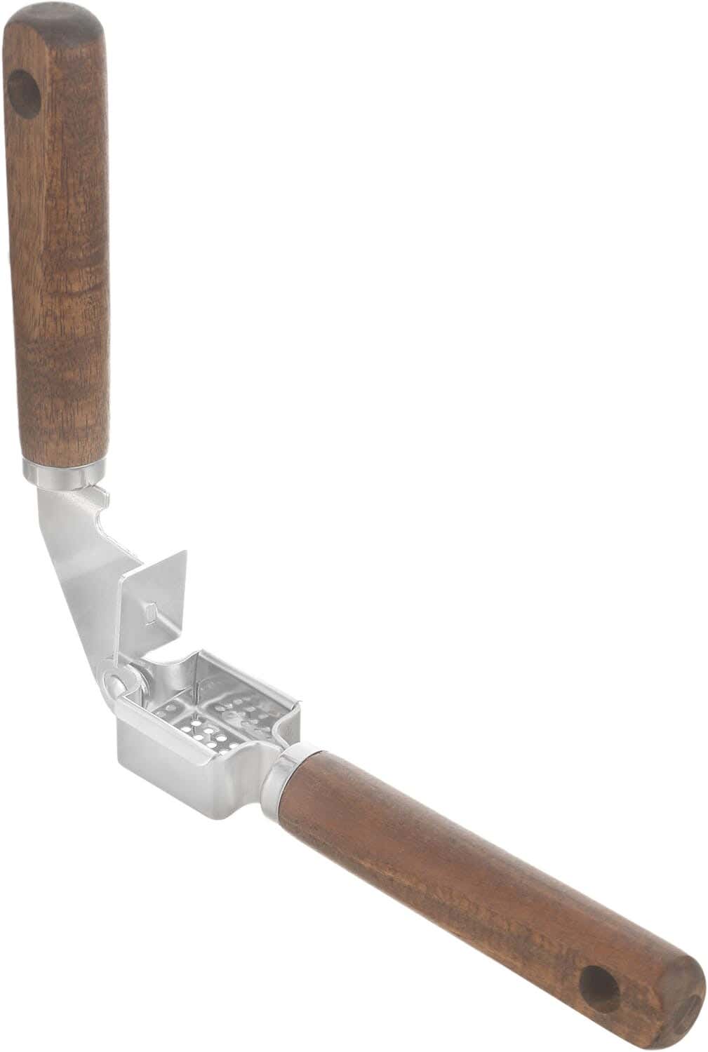 Stainless Steel Garlic Press, Wooden Handle, 18 cm - Brown Silver
