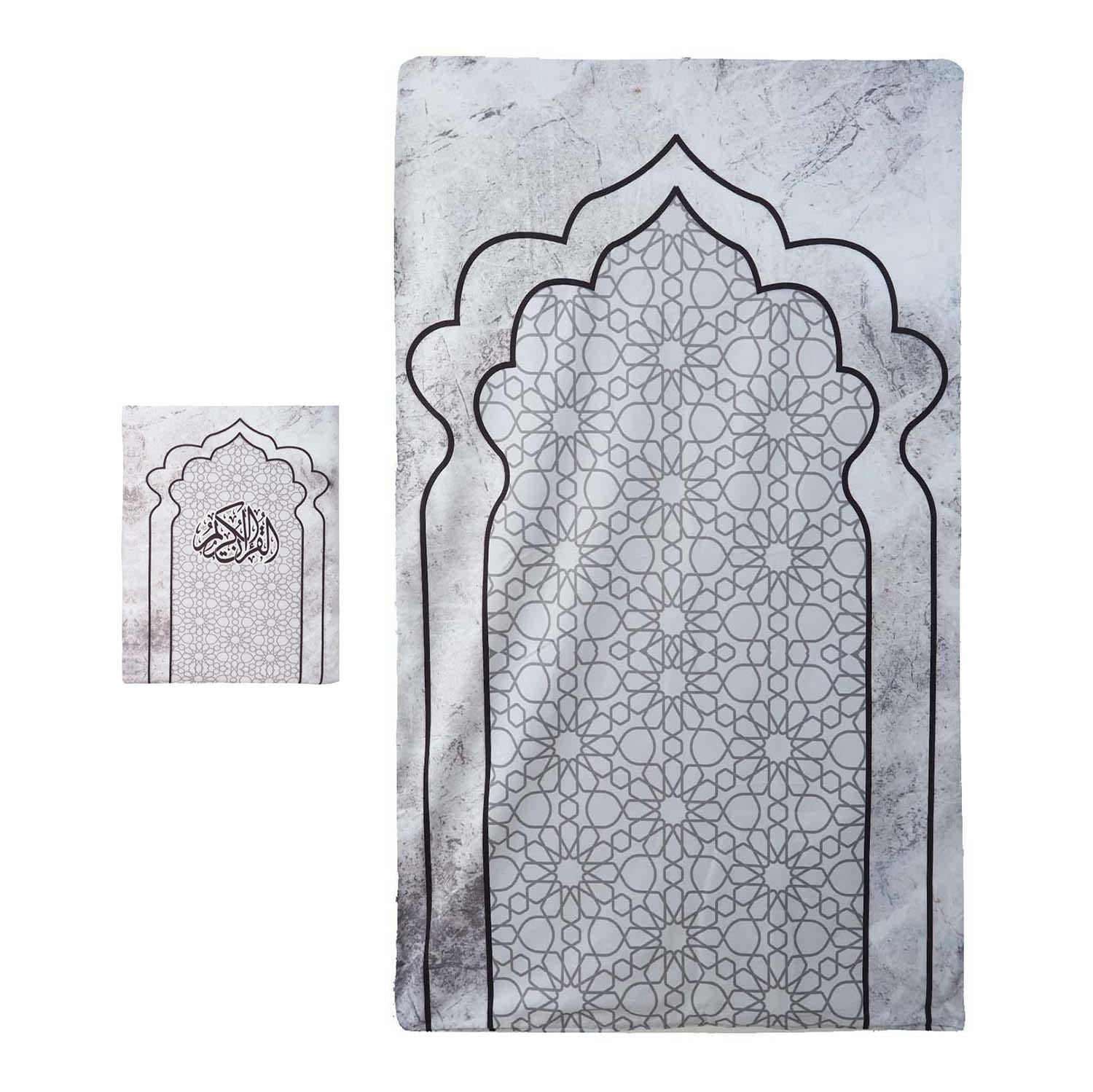 Velvet Prayer Mat with Quran cover, 120×70 cm - Grey Black