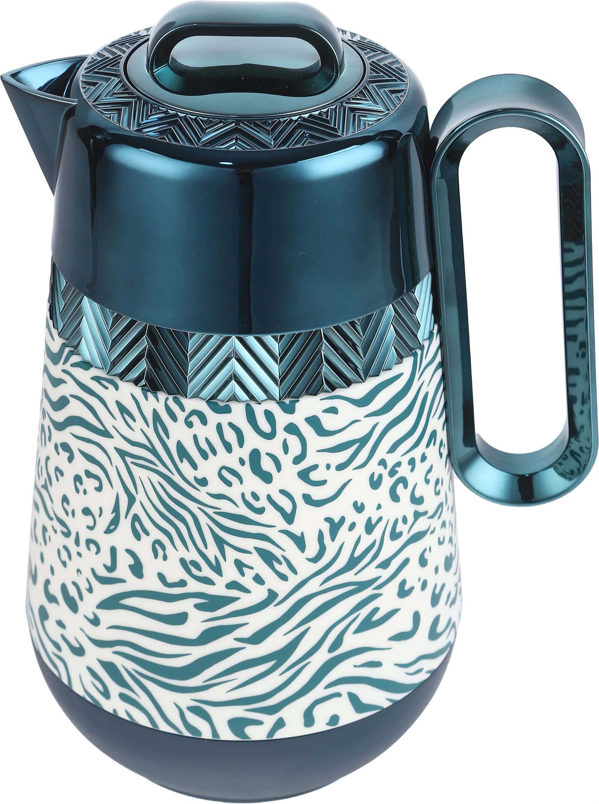 Elandalos Thermos with Stainless Steel Handle, Glass Core, 850 ml - Turquoise White
