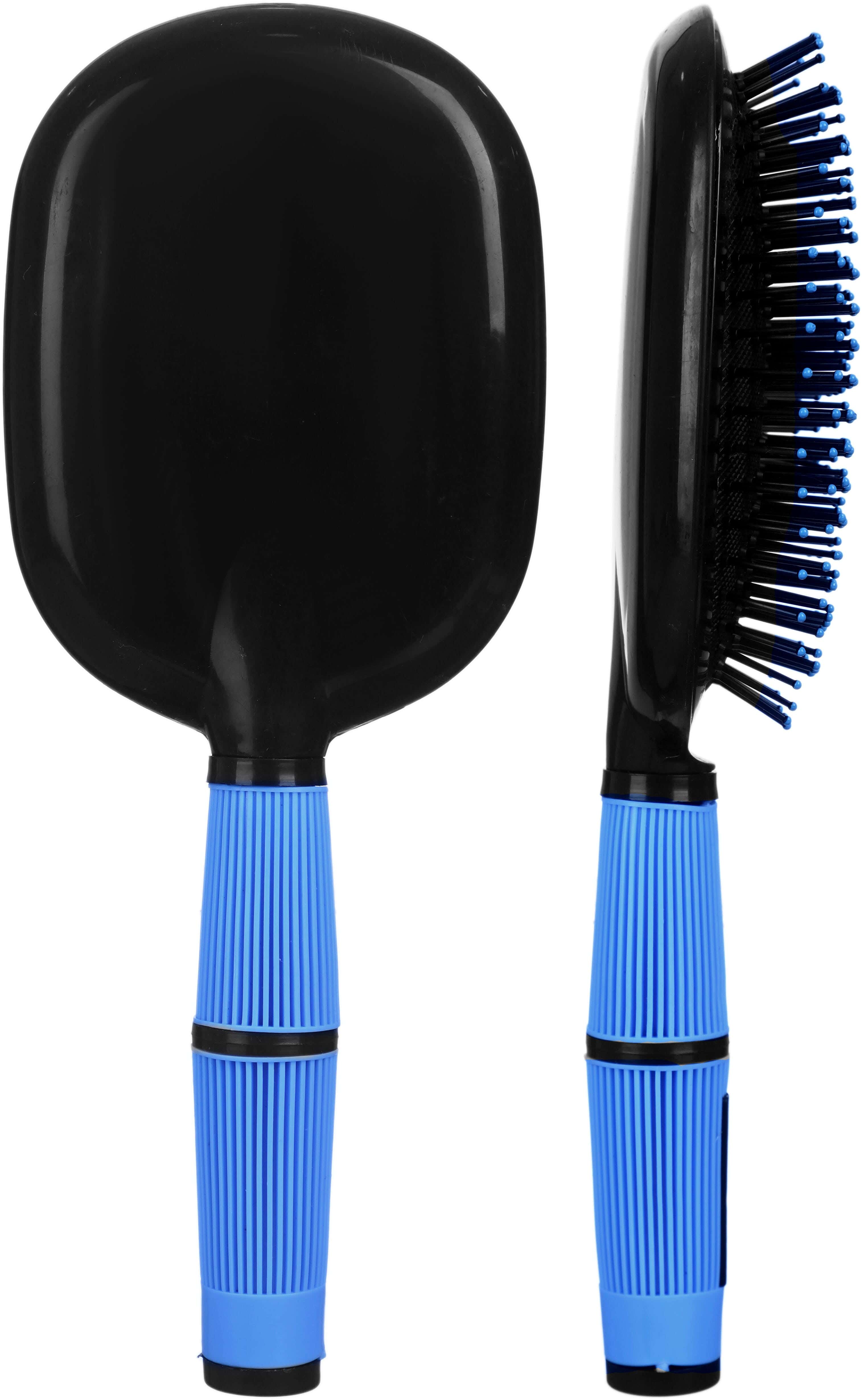 Plastic Hair Brush for Hair Styling, Silicone Handle, Oval Shaped, 26 cm - Black Blue