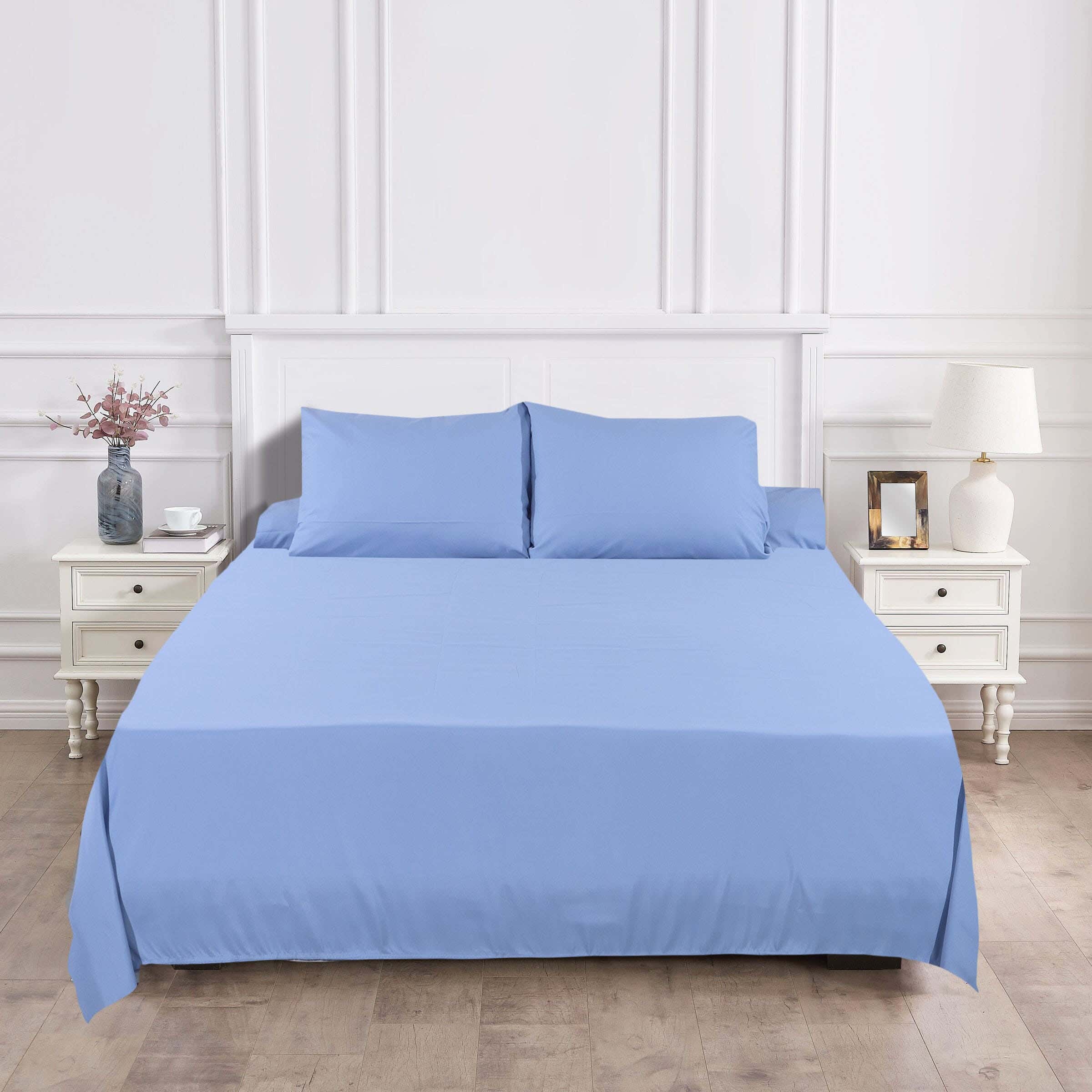 Bed&Bed Microfiber Bedding Sheet Set, 4 Pieces, 220×240 cm - Light Blue