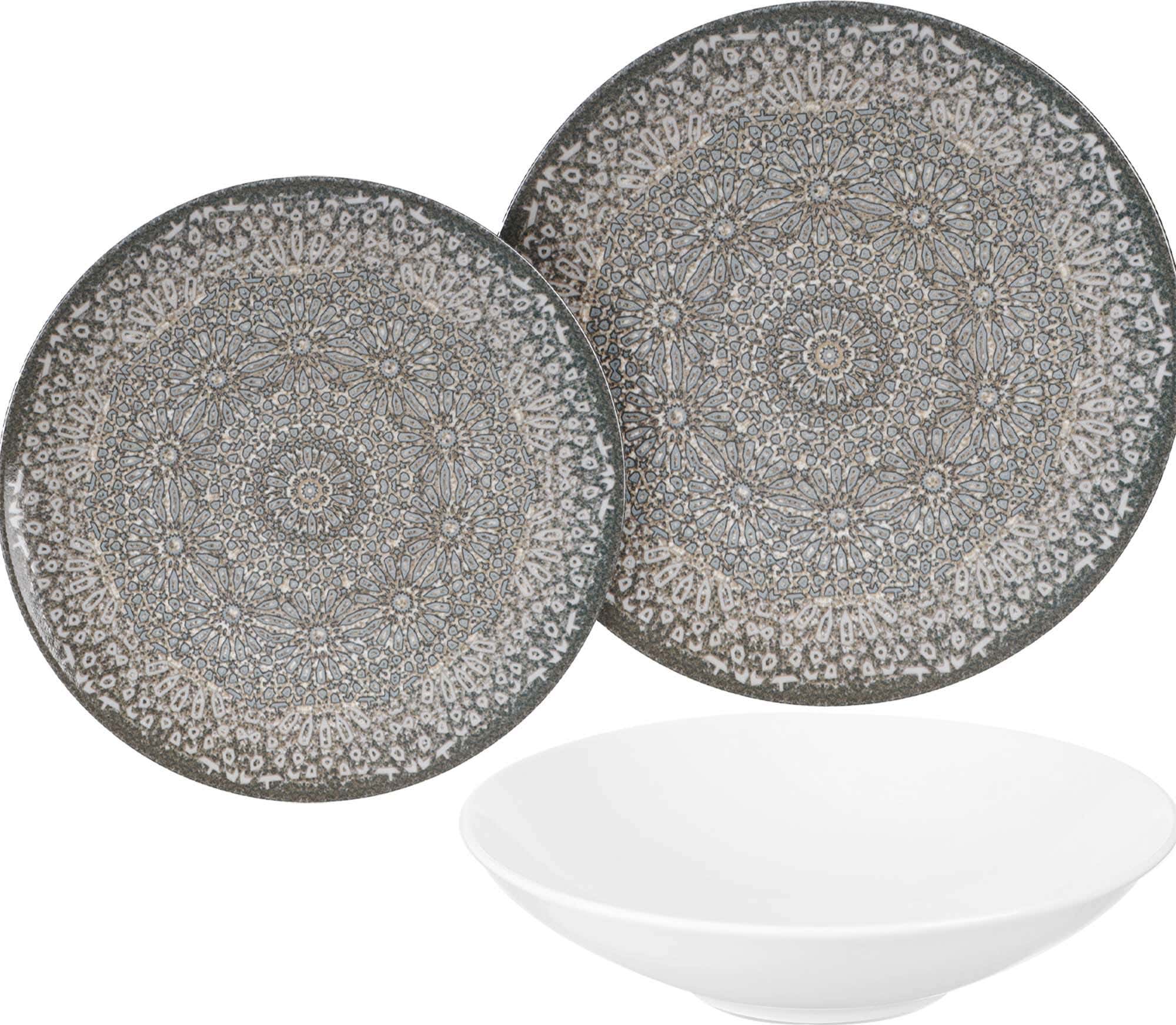 Lotus Porcelain Round Dinner Set, 18 pieces - Multicolor
