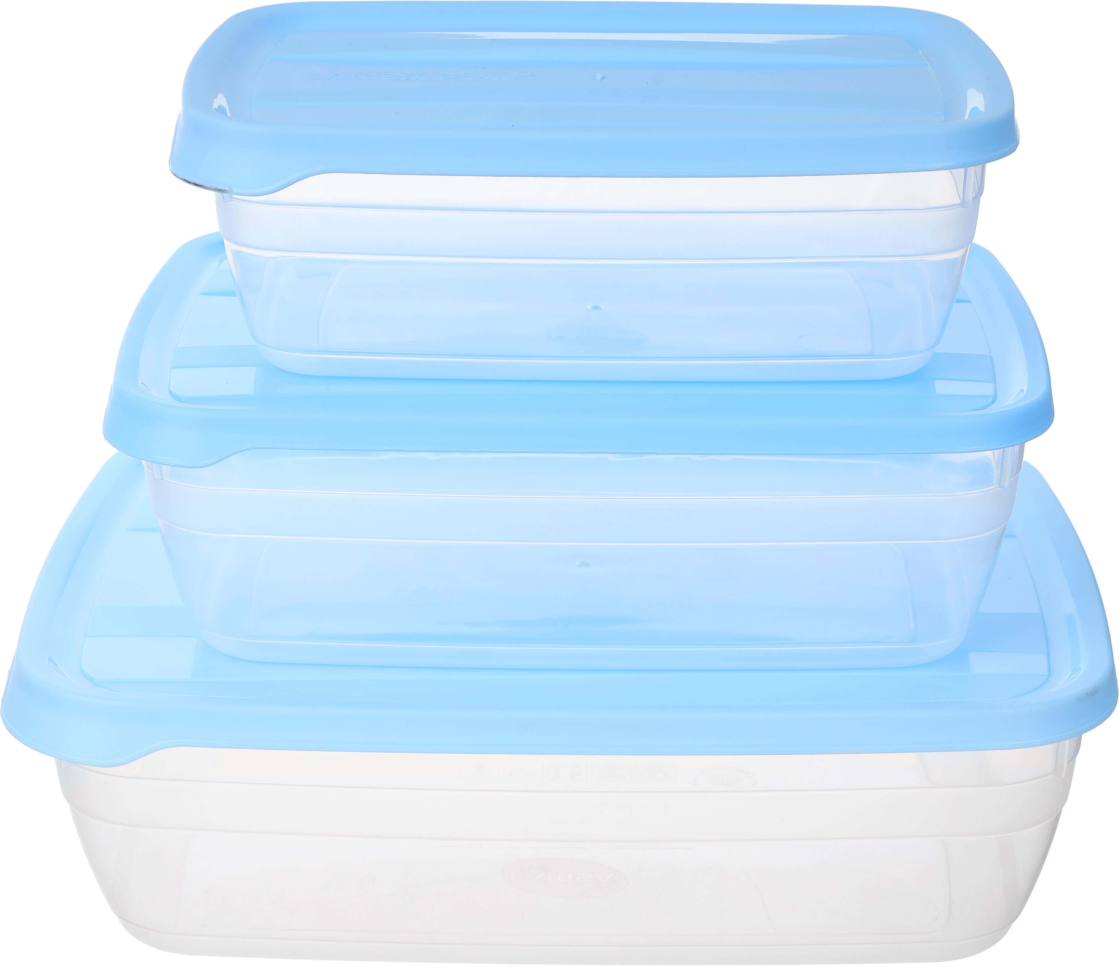 Lamsa Plastic Plastic Refrigerator box Set, 3 Pieces - Light Blue