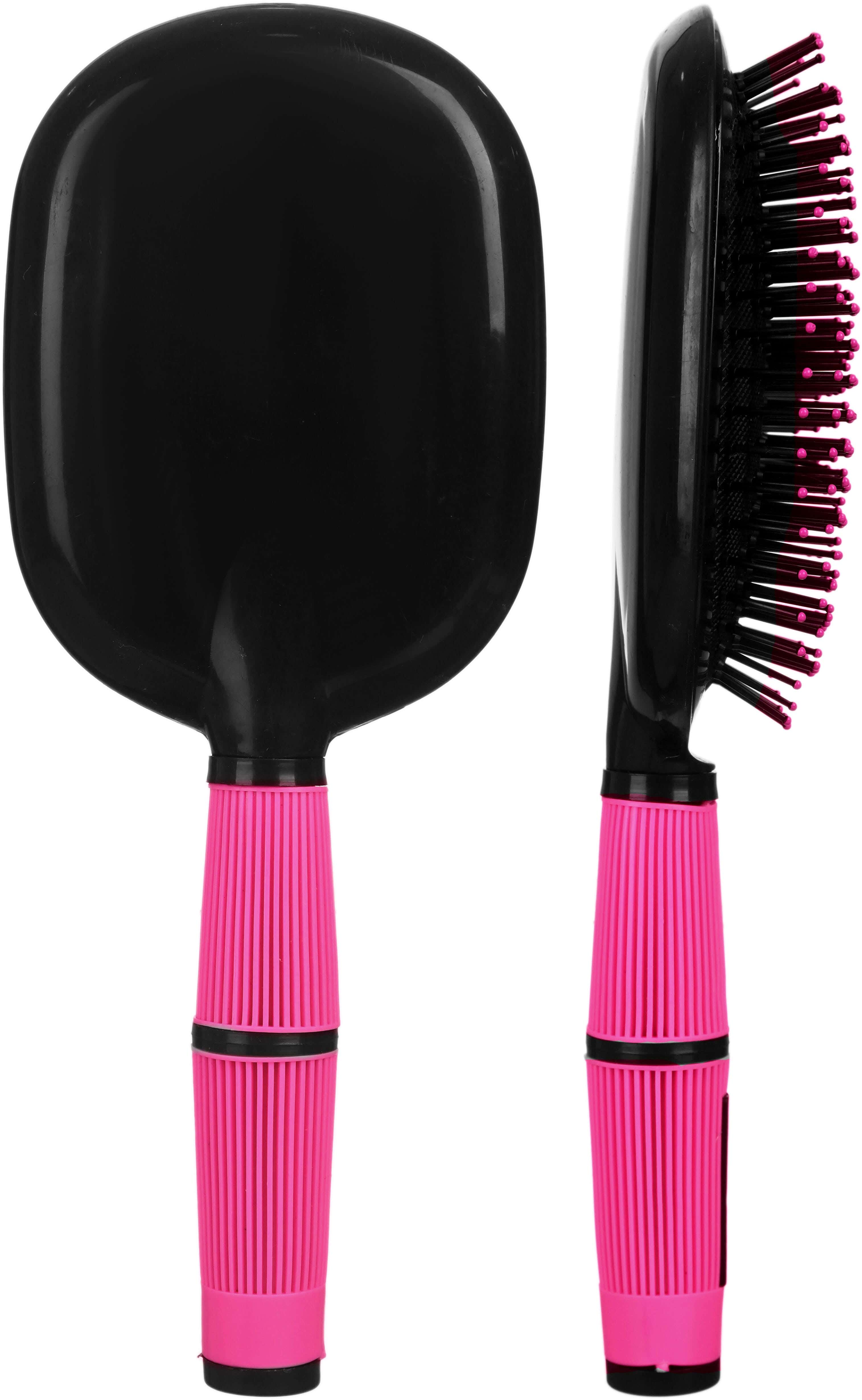 Plastic Hair Brush for Hair Styling, Silicone Handle, Oval Shaped, 26 cm - Black Fuchsia