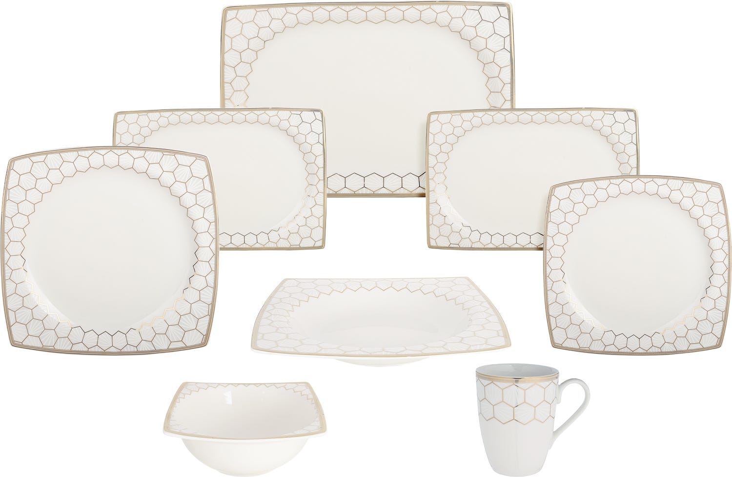 Lotus Porcelain Dinner Set, 33 Pieces - White