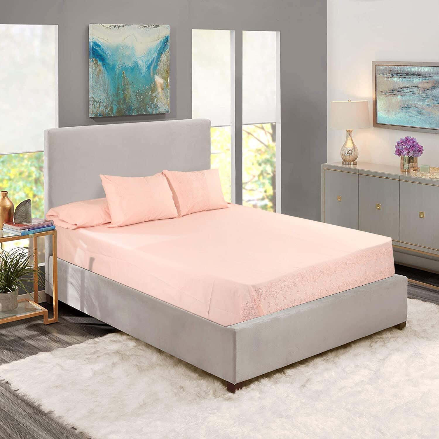 Besan Joubert Canar Percale Cotton Bed Sheet Set, 4 Pieces, 2400 Grm - Pink