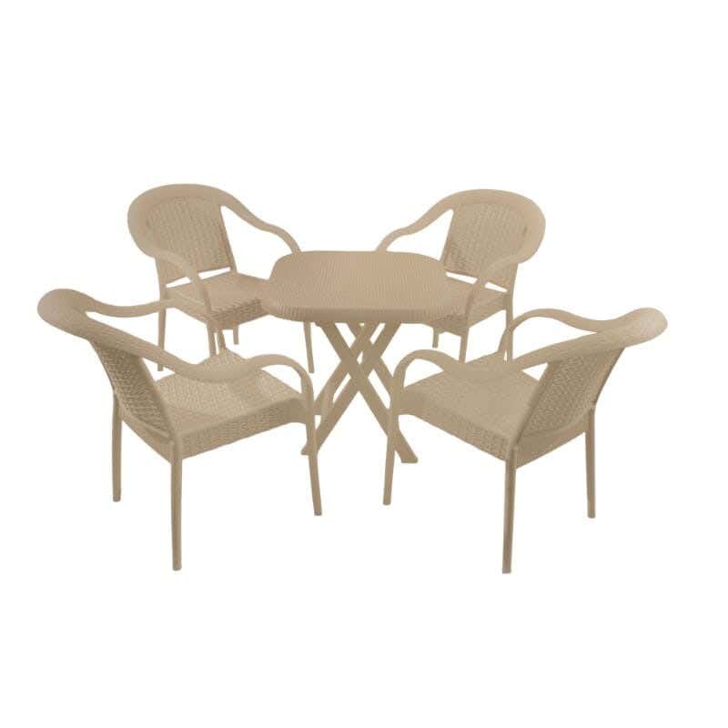 Outdoor Table Set, 4 Chairs, 60×60×65 cm - Beige