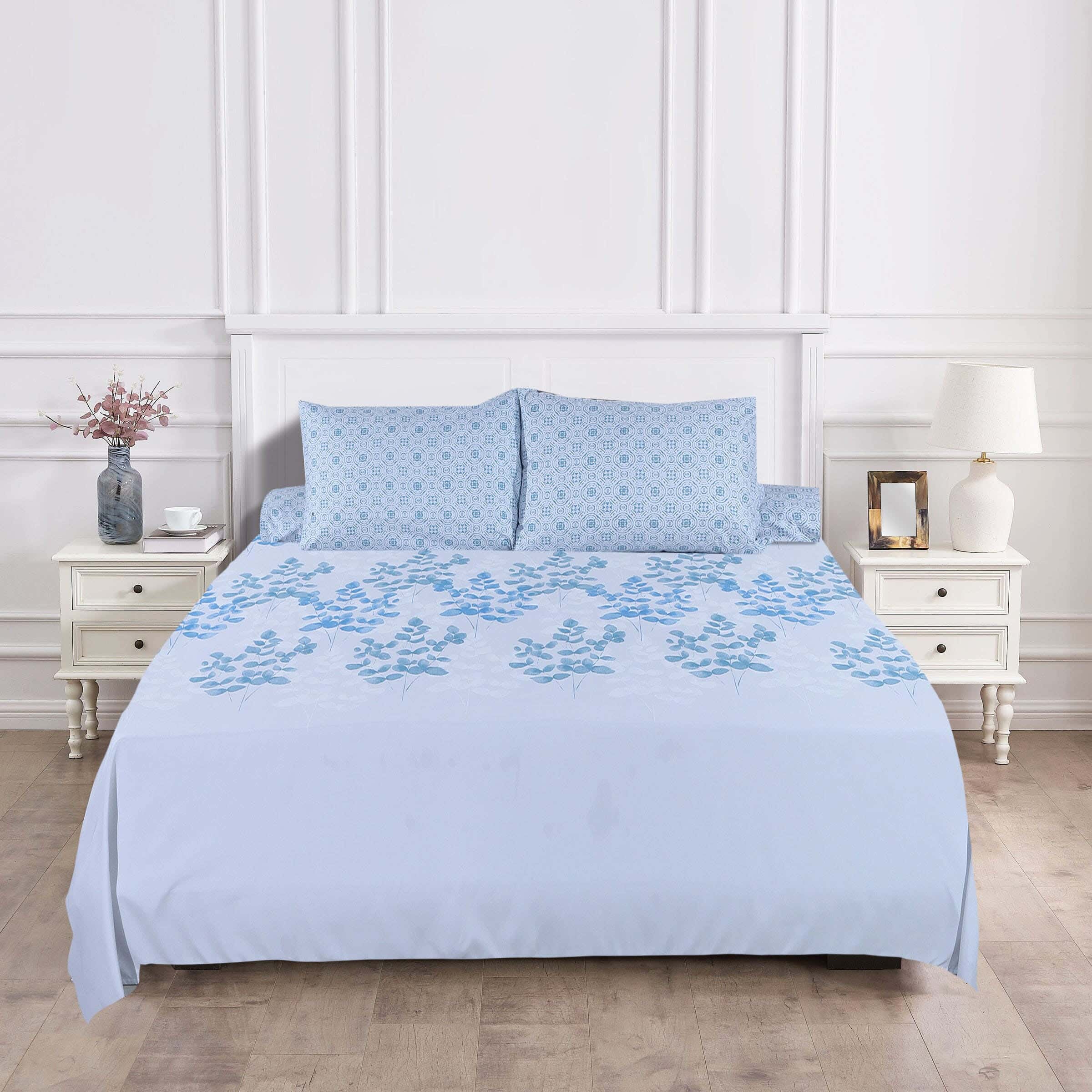 Bed&Bed Microfiber Bedding Sheet Set, 4 Pieces, 220×240 cm - Light Blue