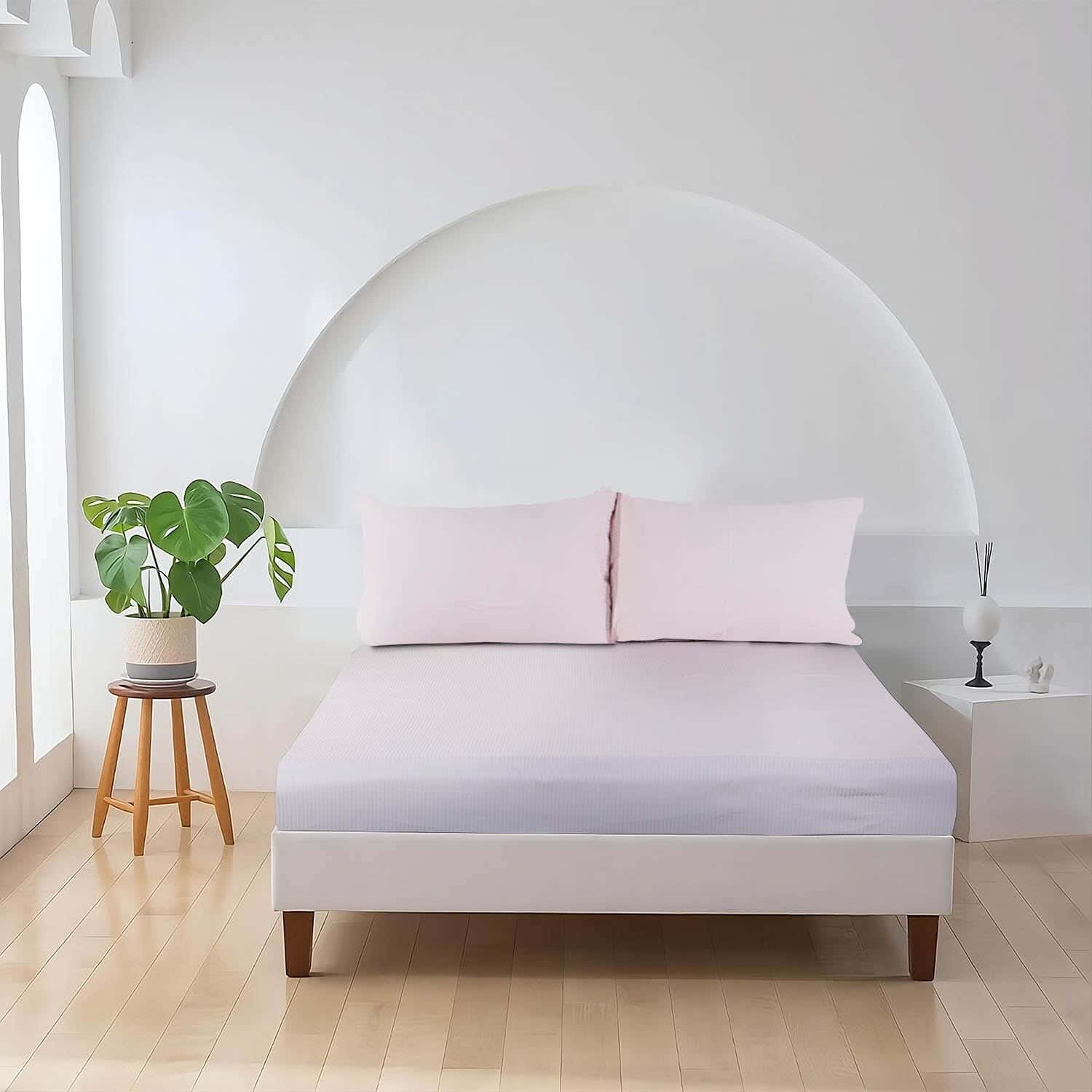 Mahalla Cotton Striped Bed Sheet Set With Elastic, 3 Pieces, 200×180 cm - Rose