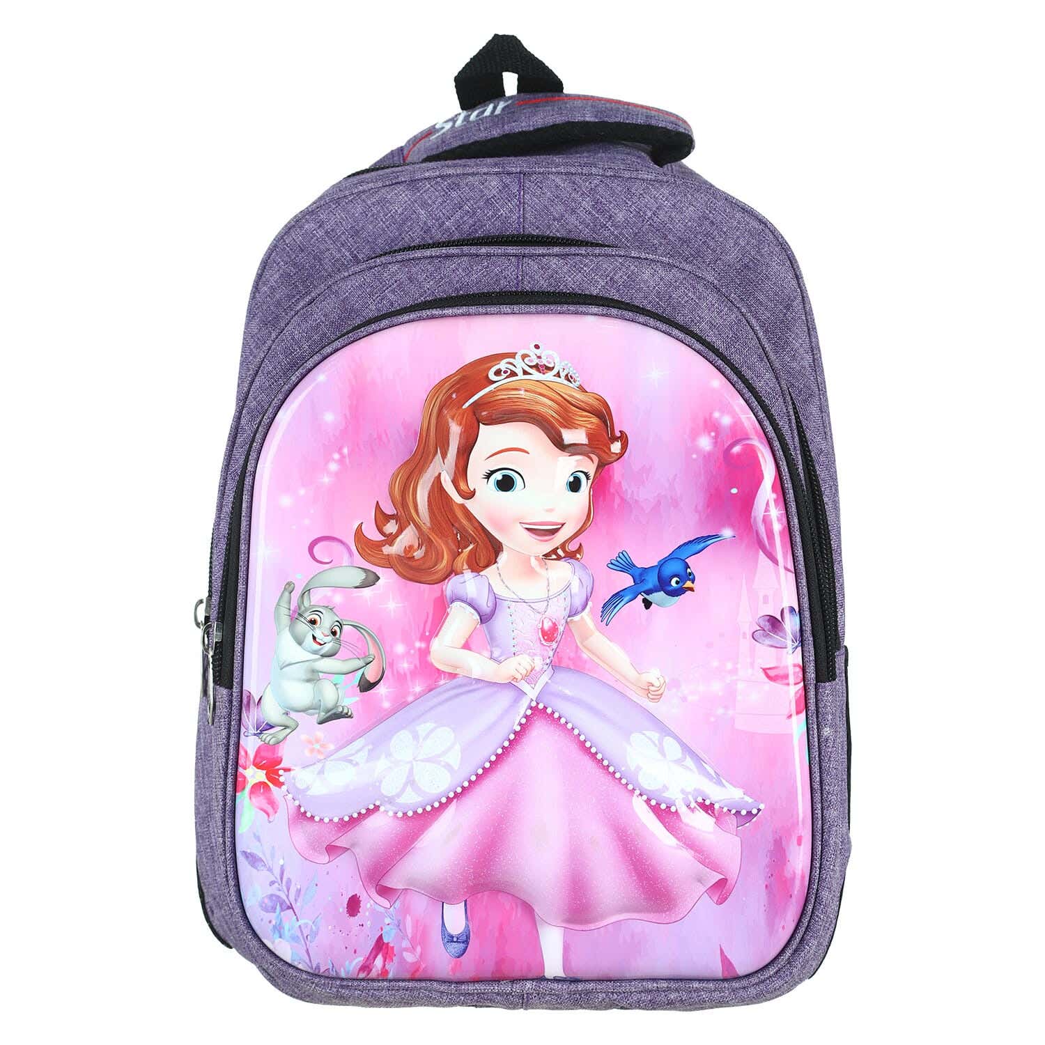 Star Fabric School Backpack for Girls, 42×29 cm, 3 Zippers - Mauve