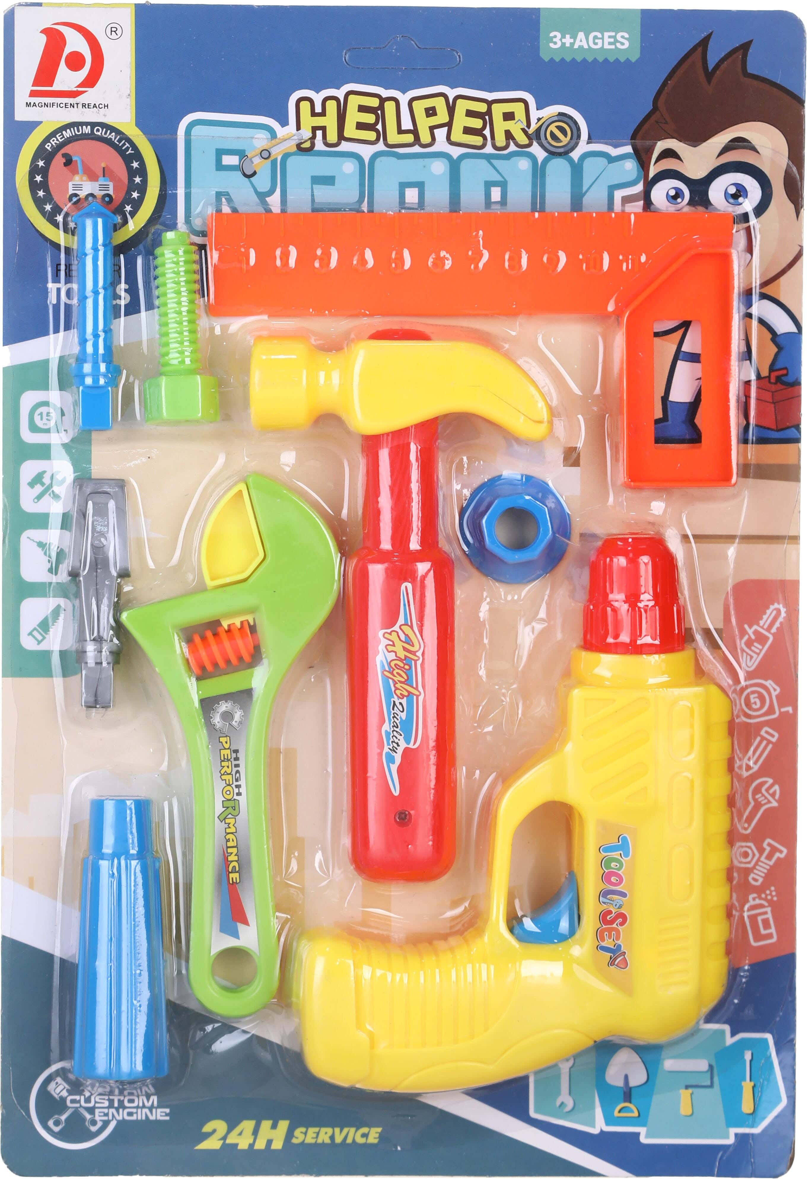 Plastic Carpenter Tools Set for Boys, 9 Pieces - Multicolor