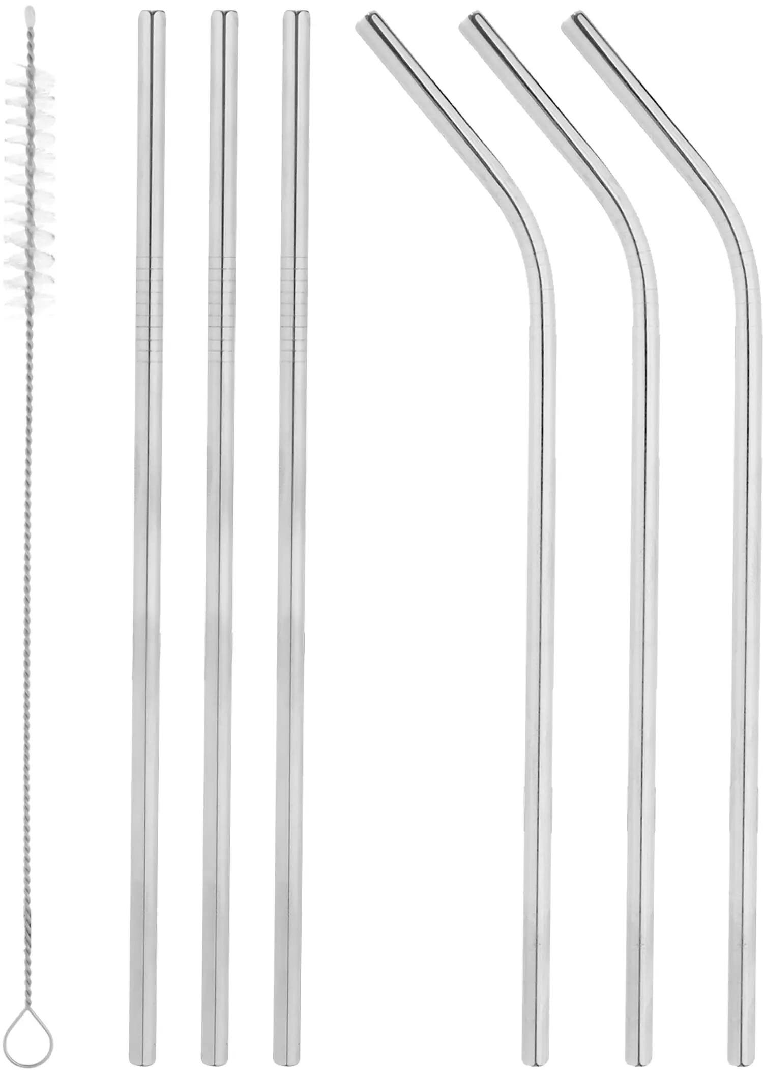 Stainless Steel Straw Set , 7 Pieces - Silver
