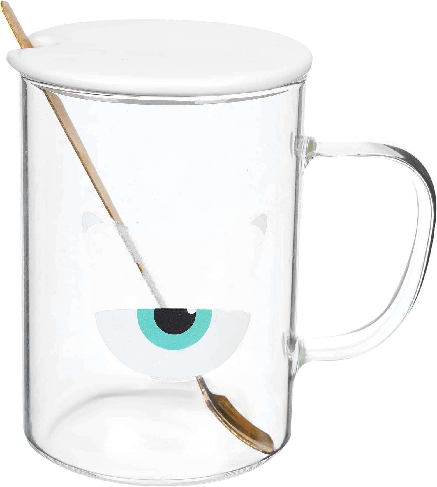 Falmer Glass Mug with Spoon, with Porcelain Lid, 380 ml - Clear