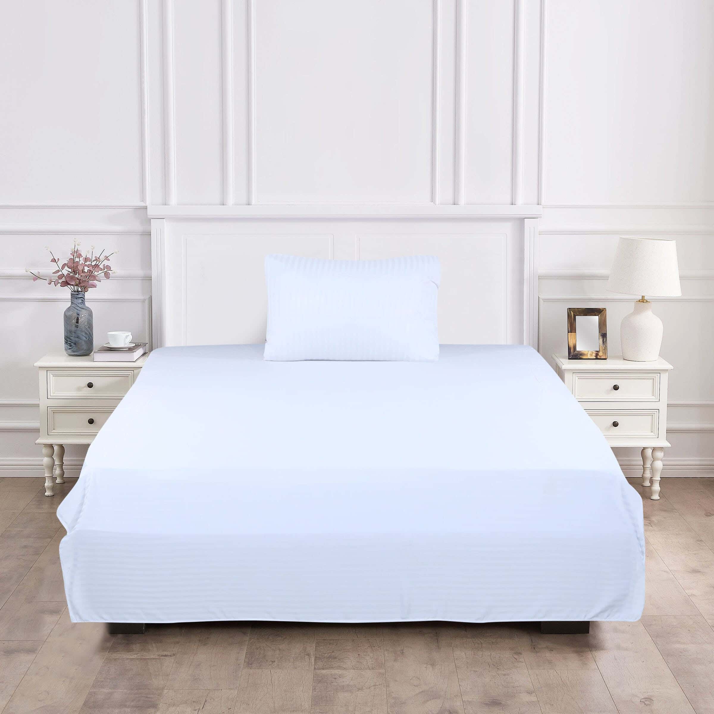 Al Maamoun Cotton Bed Sheet Set, Two Pieces, 240×180 cm, 800 gm - White