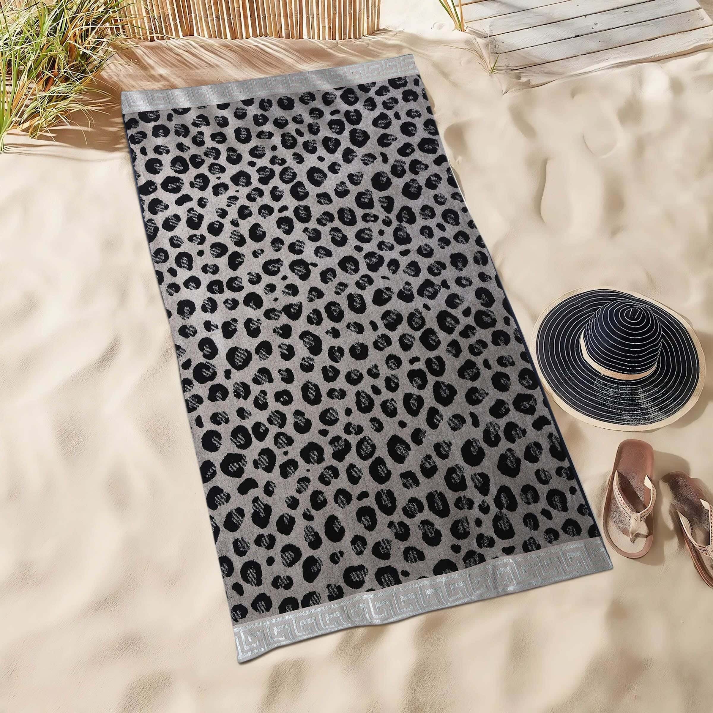Cotton Beach Bath Sheet, 90×170 cm, Approximately 800 grm - Dark Beige Black