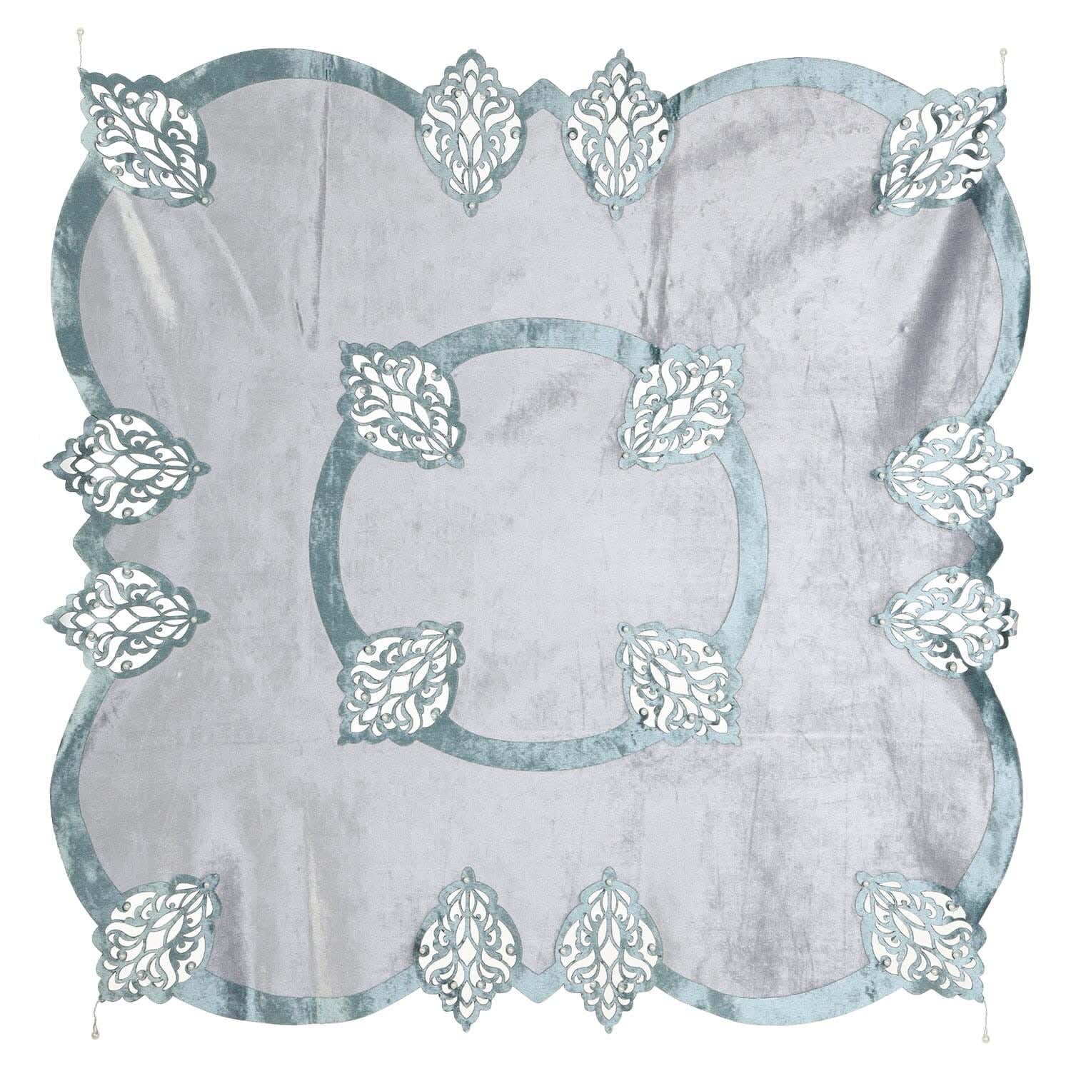Velvet Square Tablecloth, 90×90 cm, approximately 250 gram - Silver Light Petrol
