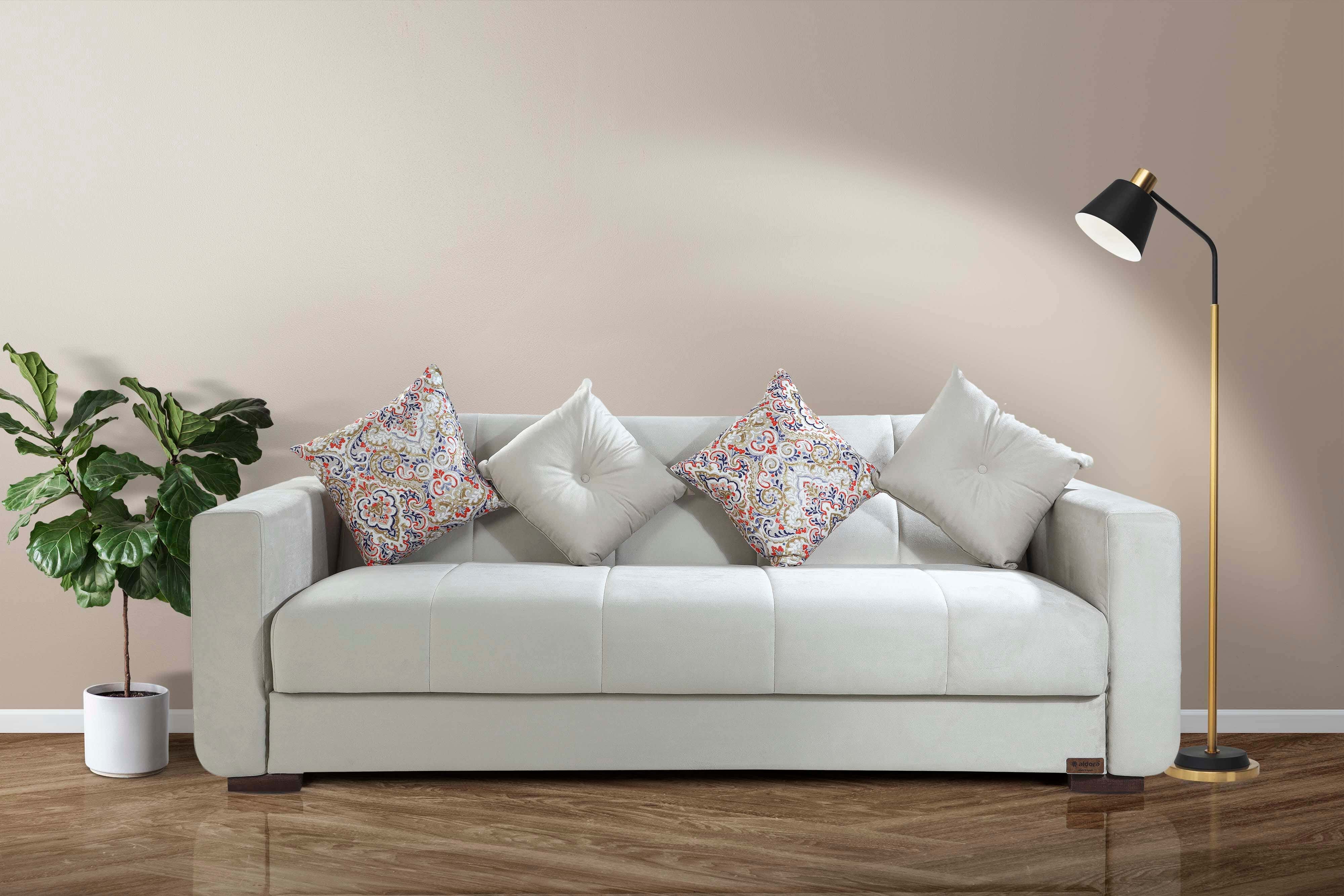 Aldora Layered Counter Sofa Bed, With 2 Armrests, Multi-Use, 3 Seats, 4 Pillows, 210×75×70 cm - Beige