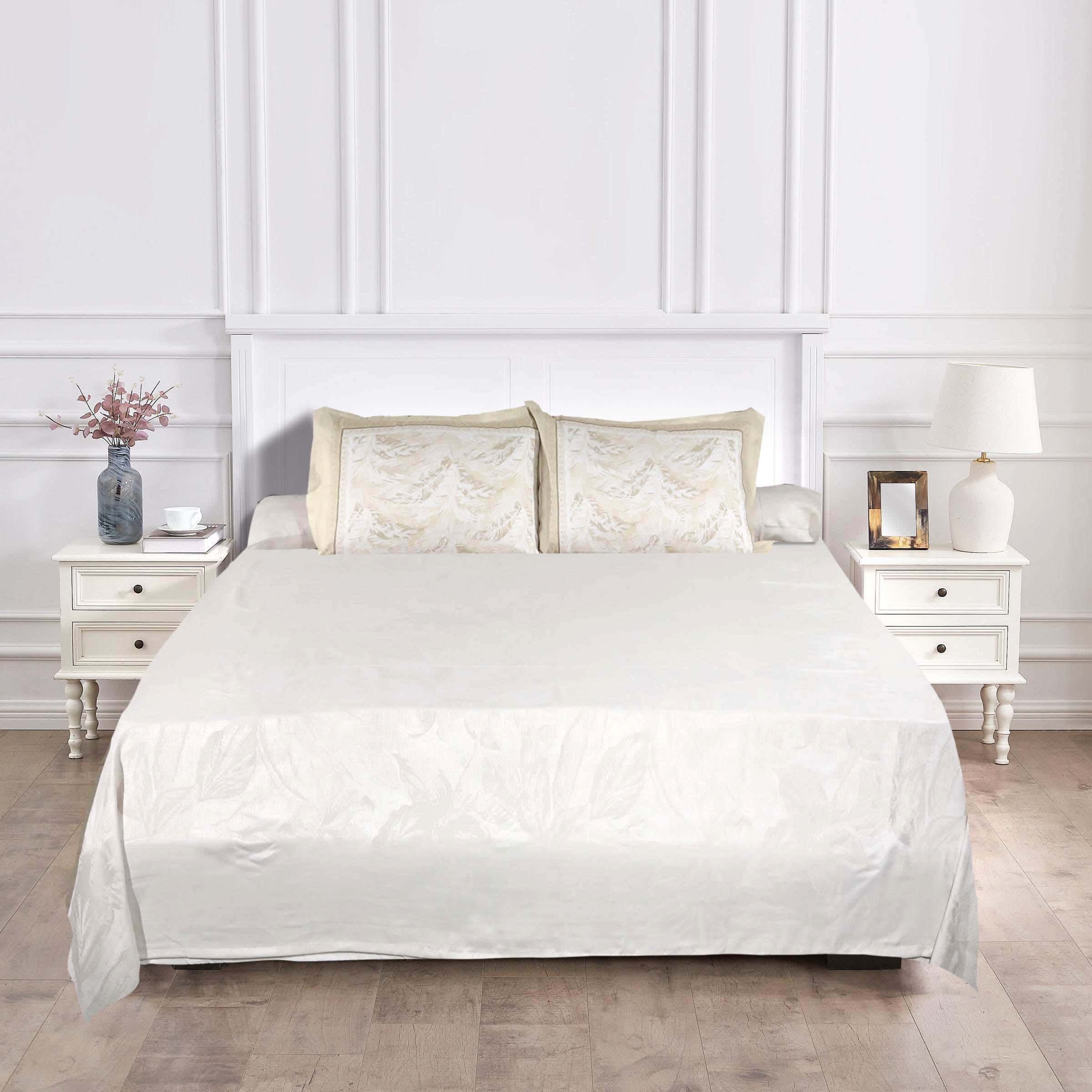 Cotton Printed Bed Sheet Set, 4 Pieces, 250X270 cm, Approx. 2100 Gm - Beige
