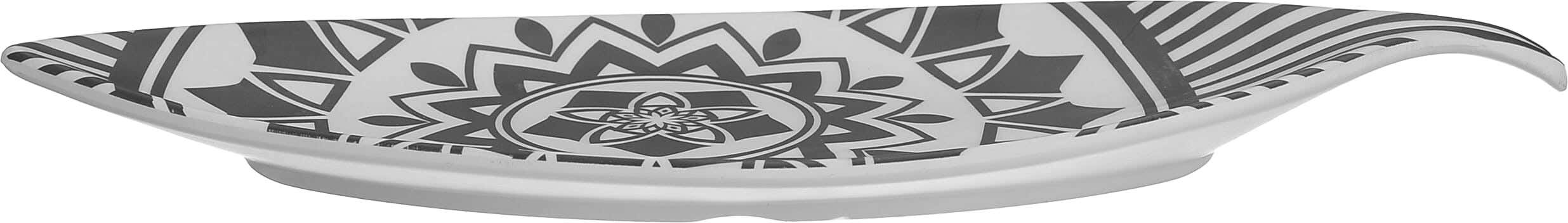 Bright Designs Melamine Plate, Leaf Shaped, 36 cm - White Black