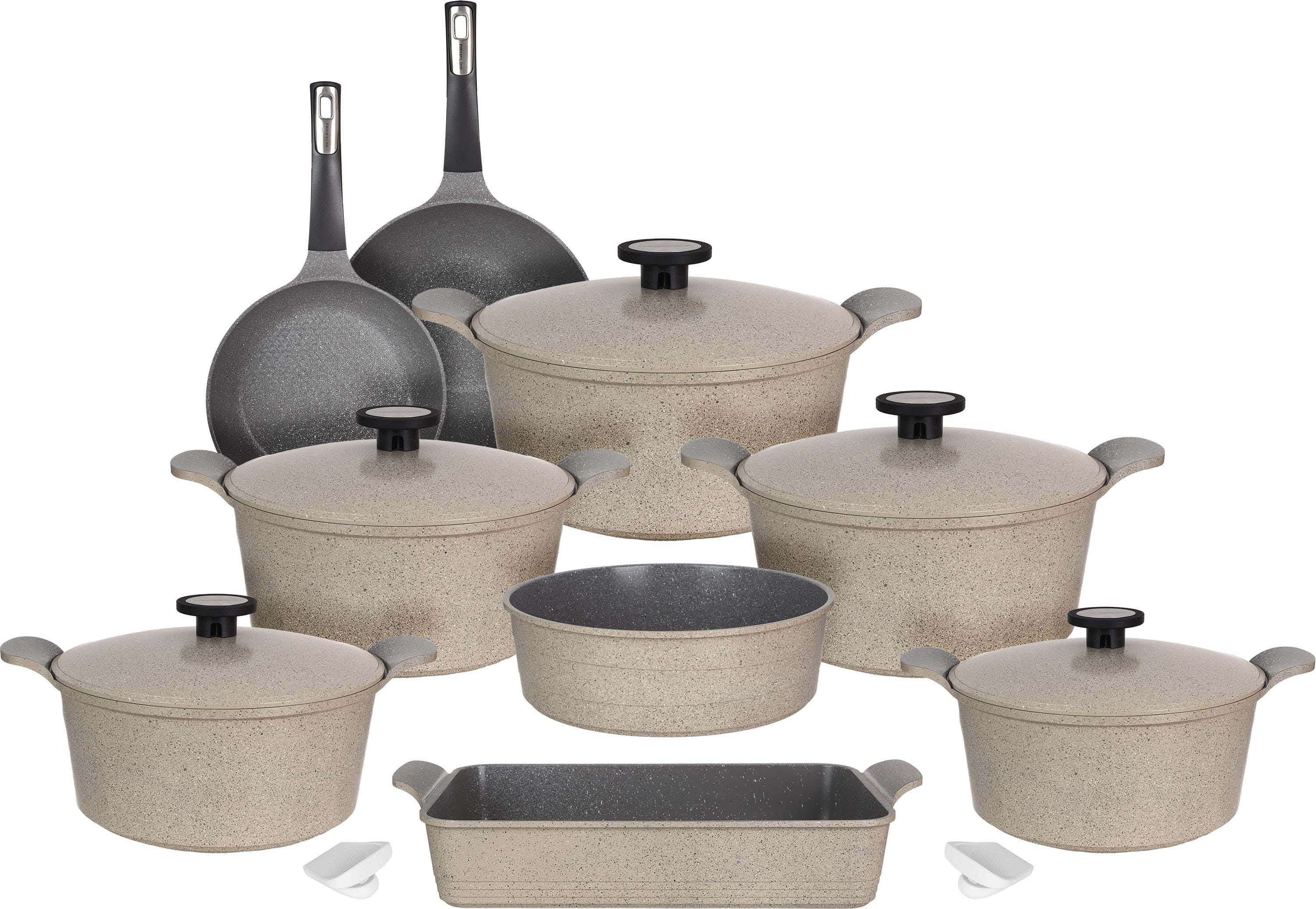Neoflam Granite Ribbed Pots Set, 14 Pieces - Beige