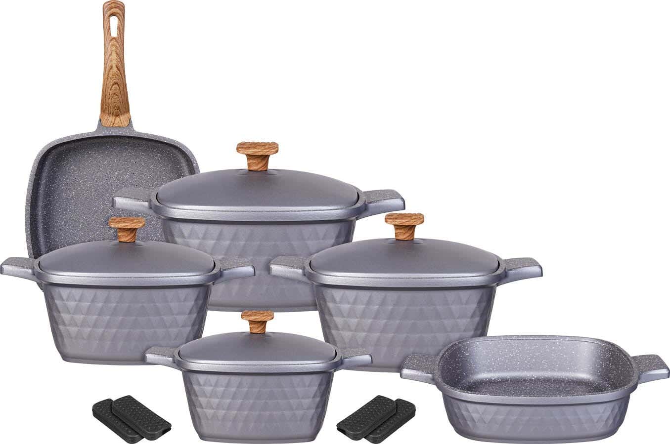 Ideal Home Granite Pots Set, 14 Pieces - Grey