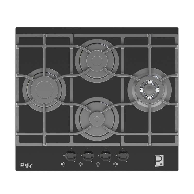 Purity HPT652G Built-in Gas Hob, 59×52×5 cm, 4 Burners - Black Silver