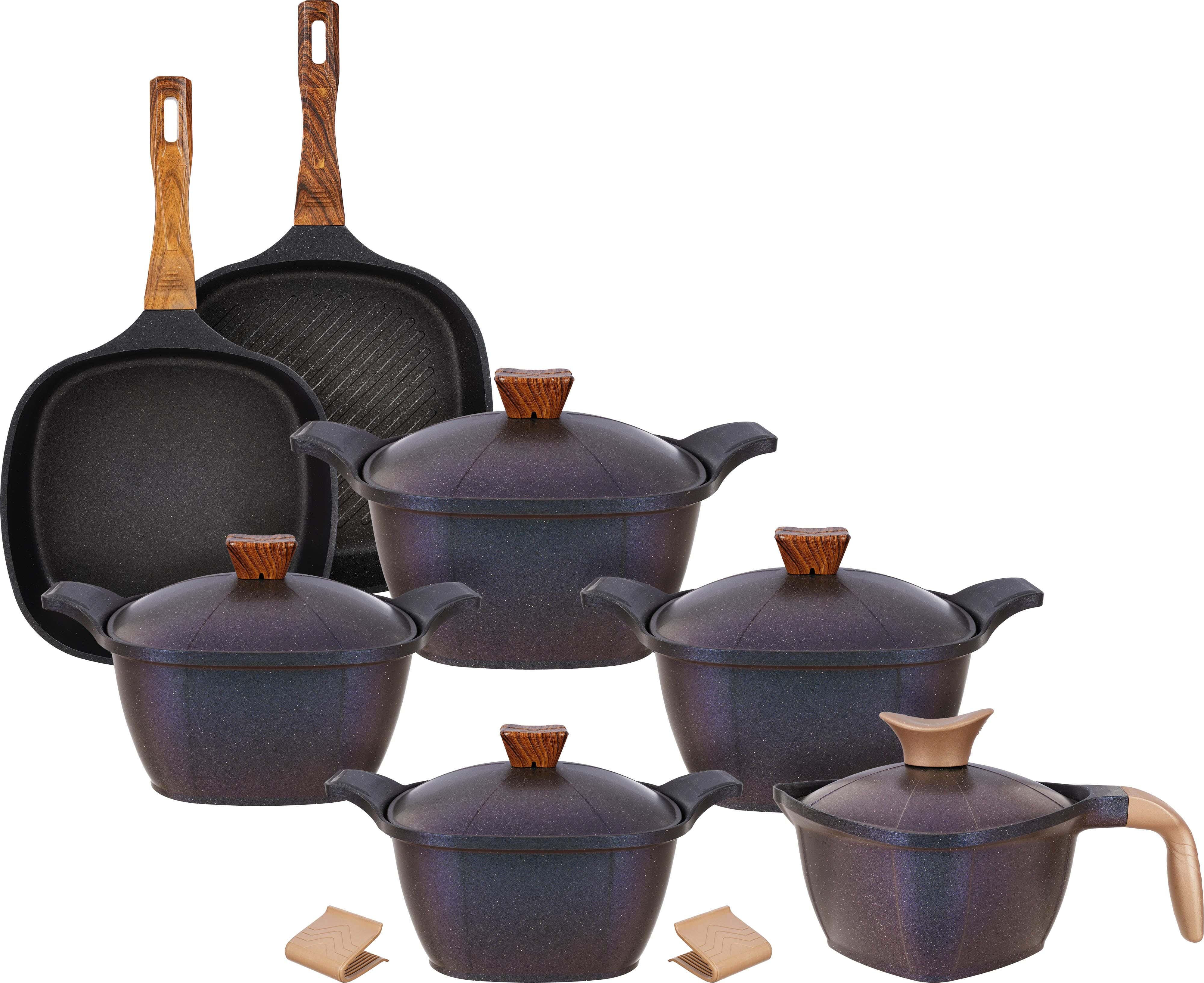 Kazan Granite Pots Set, 12 Pieces - Purple Blue