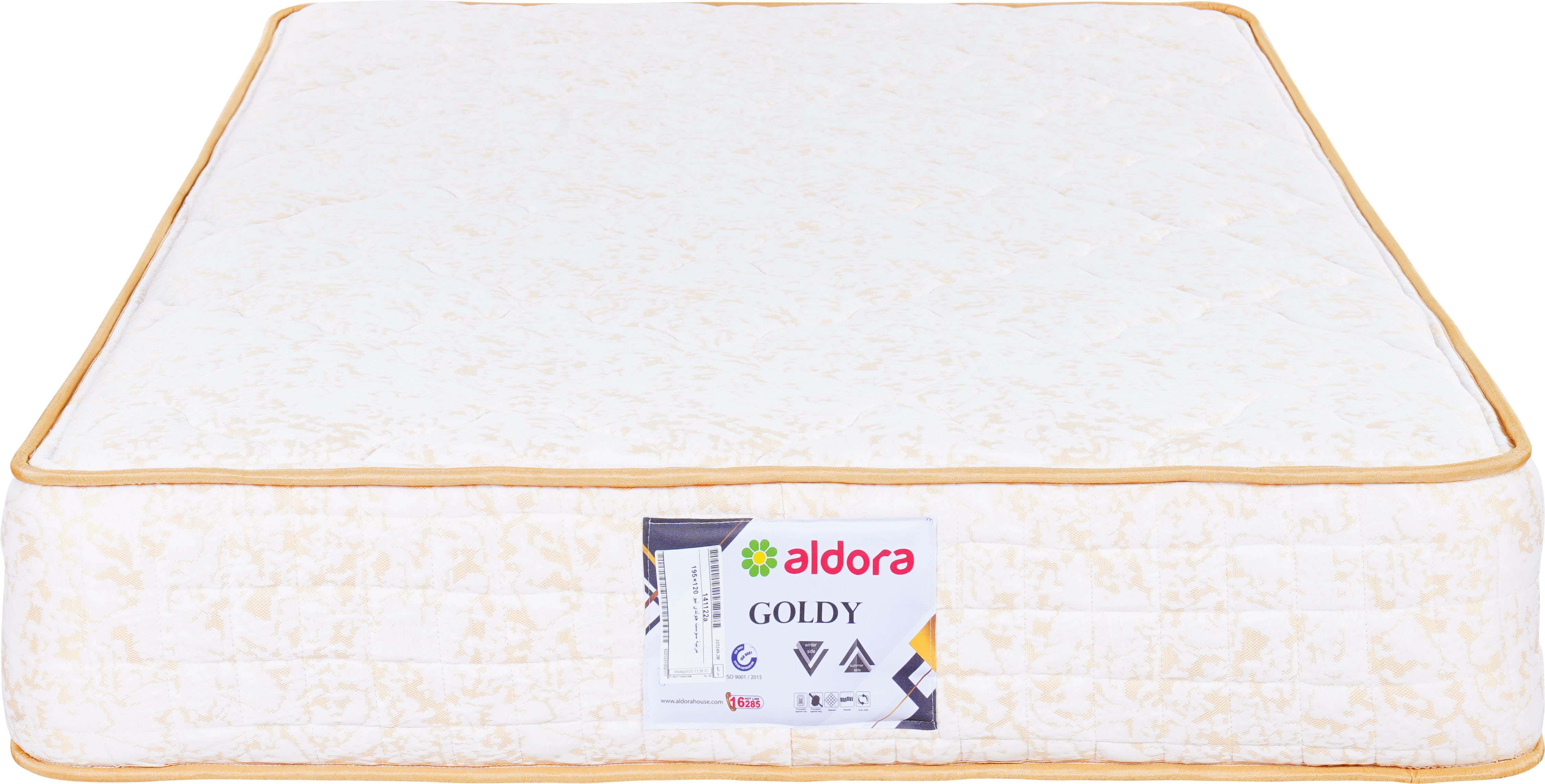 Aldora Goldi New Mattress, Connected Springs, 120×195 cm, Height 24 cm - White Yellow