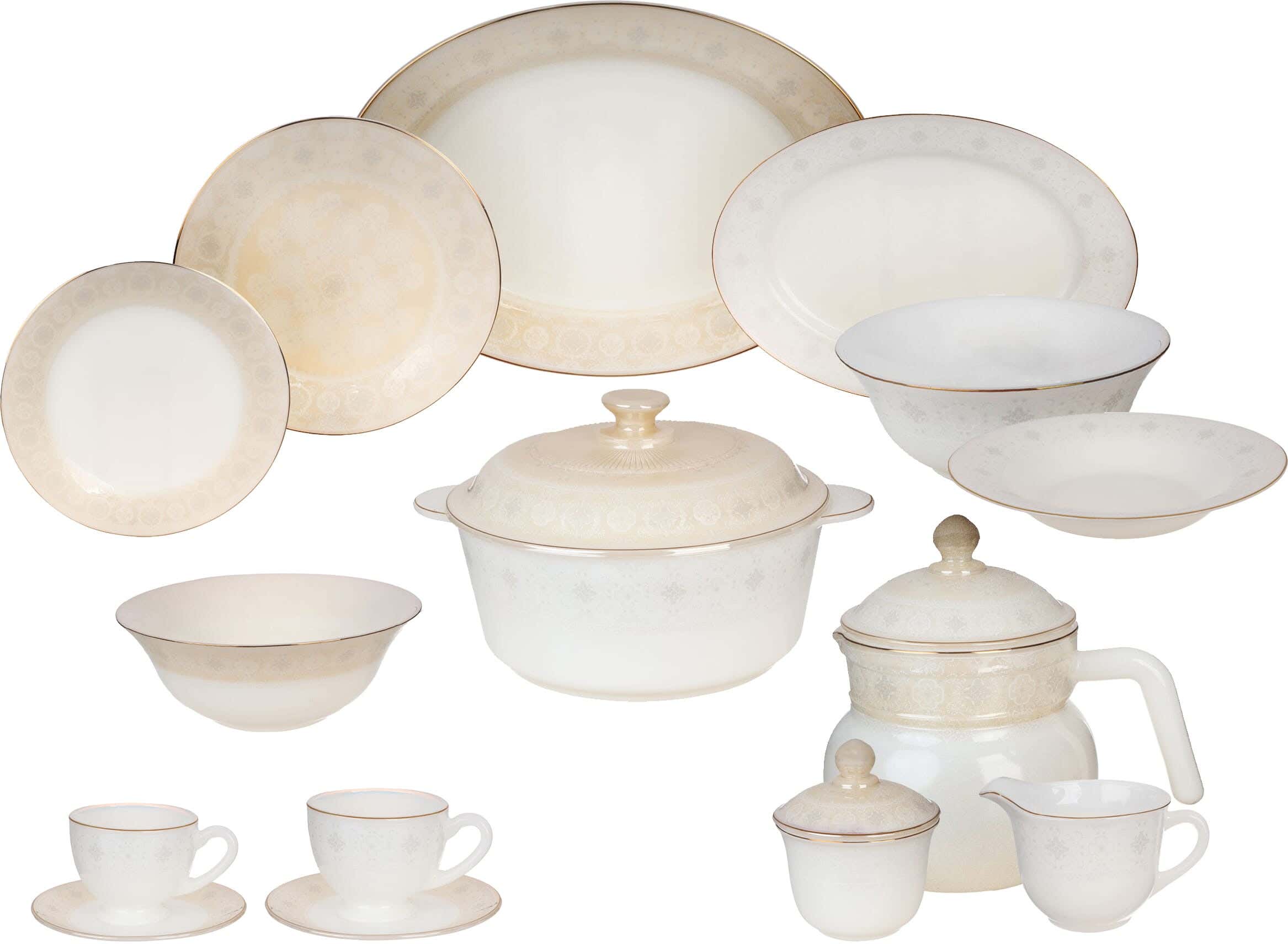 GEMYA Arcopal Round Dinner Set, 58 Pieces - White Beige