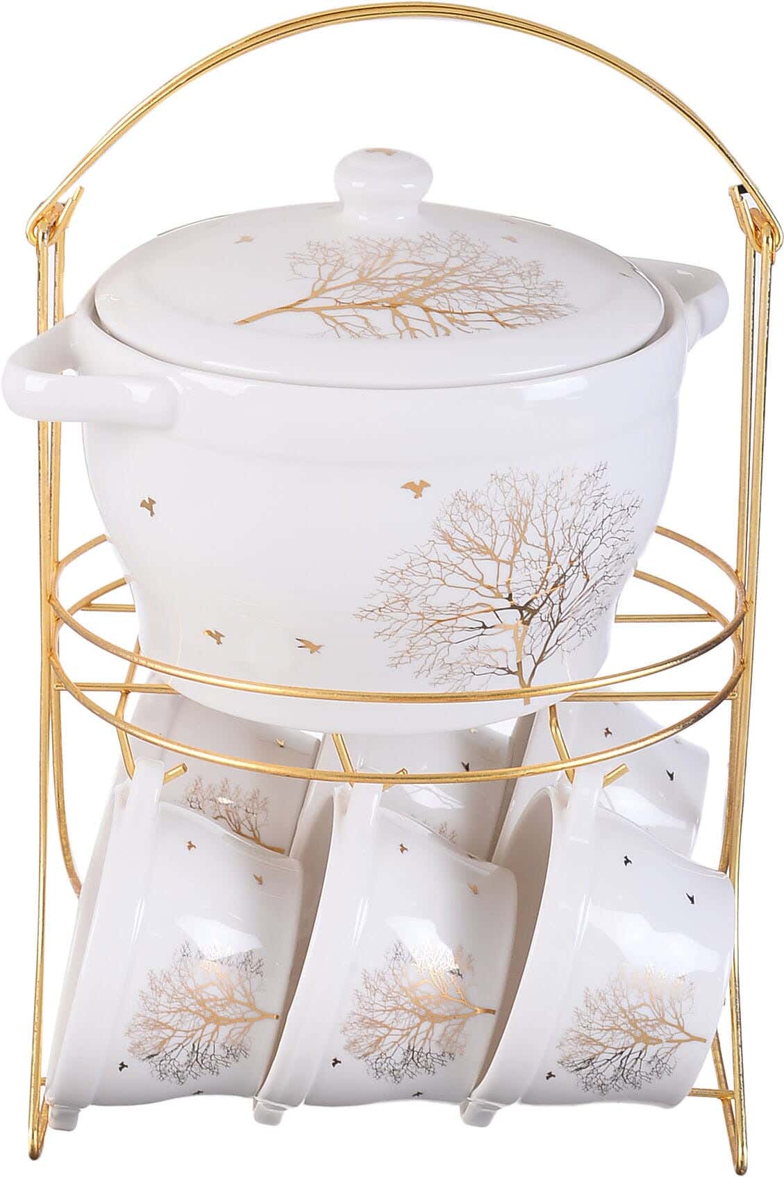 Lotus Dream Porcelain Soup Bowl Set, 8 Pieces - White Gold