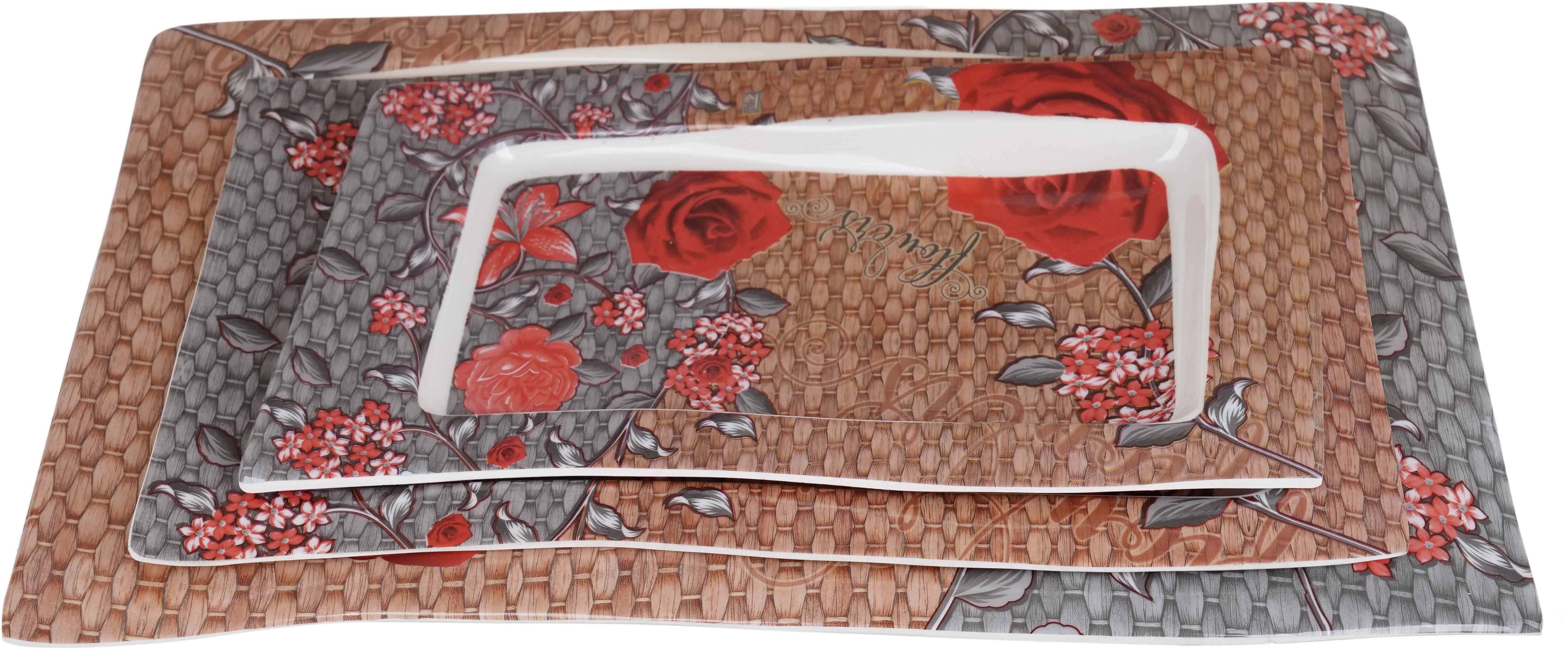 Abo Elkhair Melamine Serving Trays Set, 3 Pieces - Brown Red