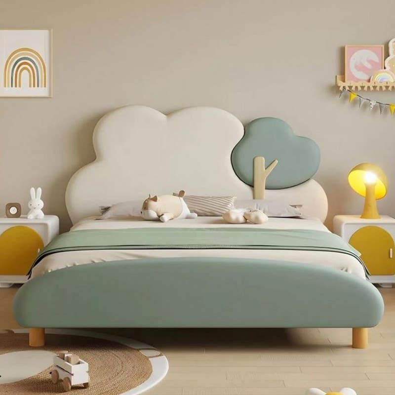 Moskey & MDF Wood Kids Bed, 120x120x200 cm - Light Green White