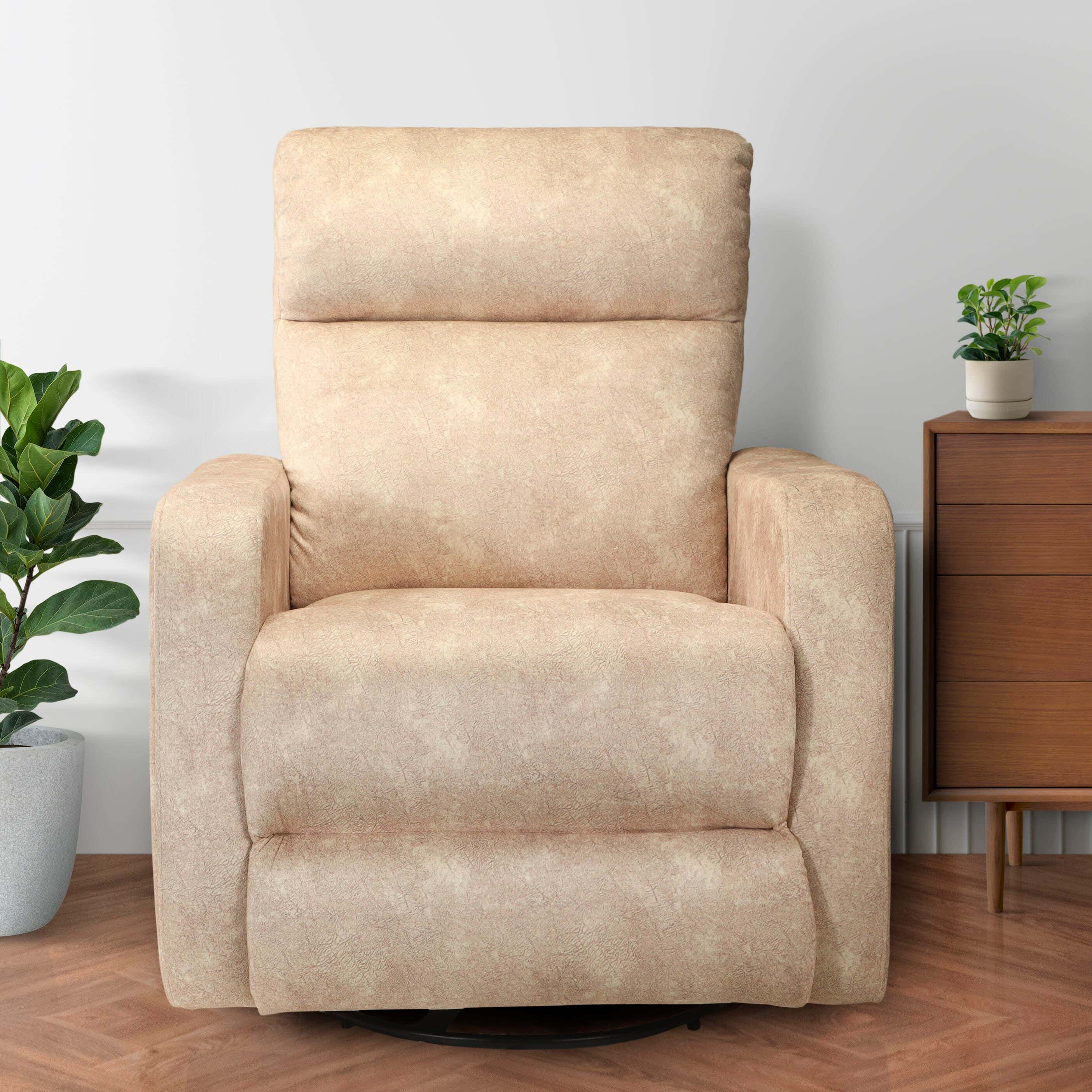 Aldora Lazy Boy Einkorn Rela×ing Chair, Uptrened Leather, With 2 Arms, 360 Degree Rotation, 90 × 90 × 105 cm - Beige