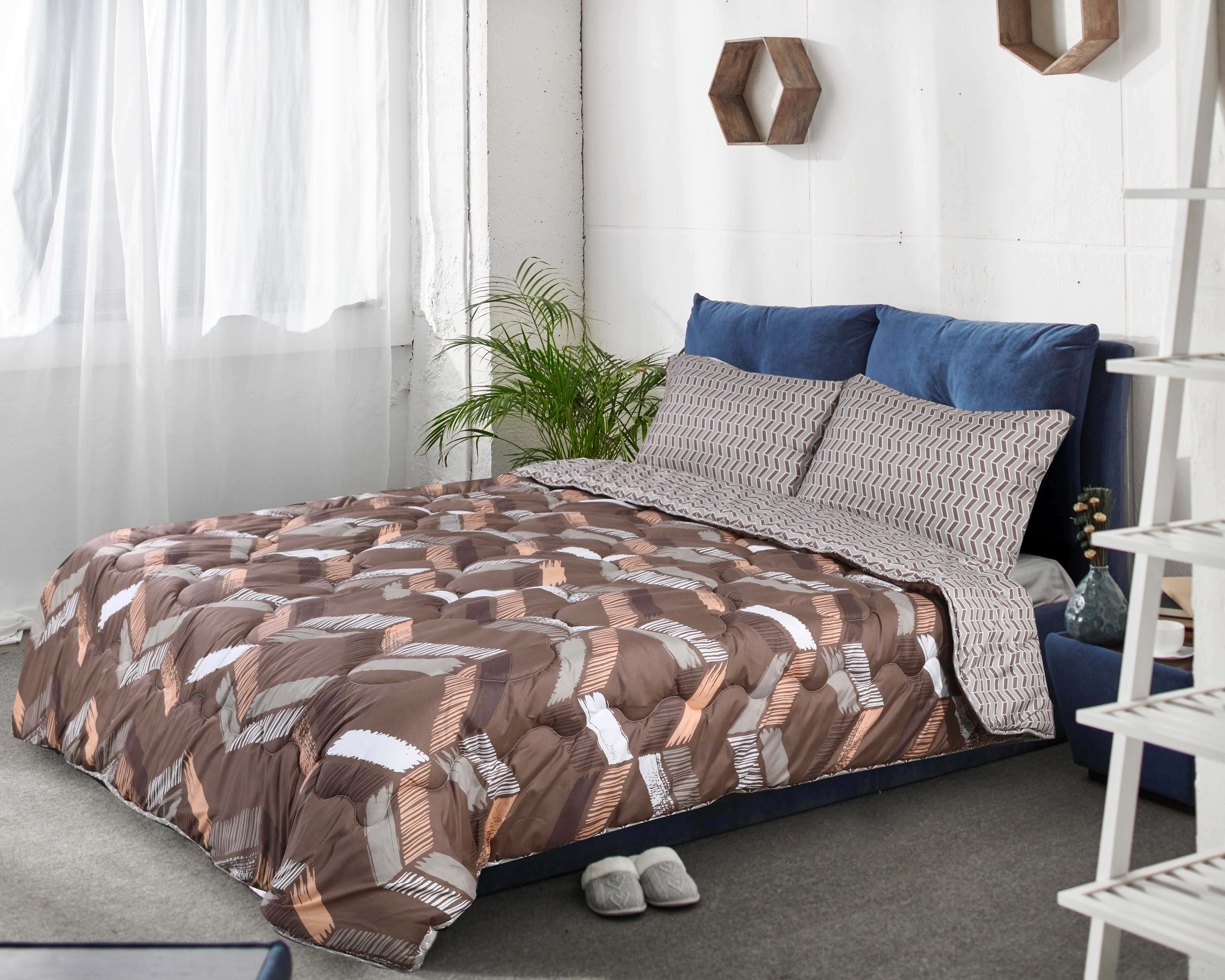 Bed and Bed Microfiber Quilt Set, 3 Pieces, 230x220 cm - Brown