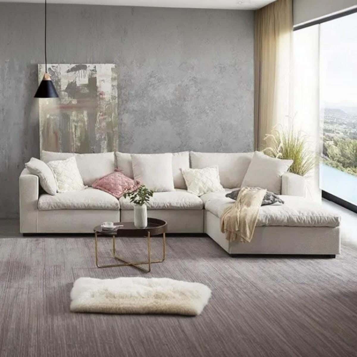 L-shaped corner sofa, beech wood, linen, 170x280x70x85 cm - Beige