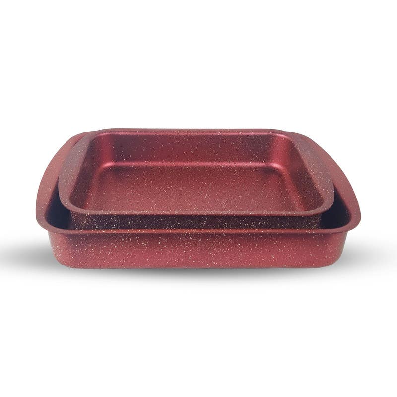 aktef Granite Rectangular Tray Set, 2 Pieces - Red
