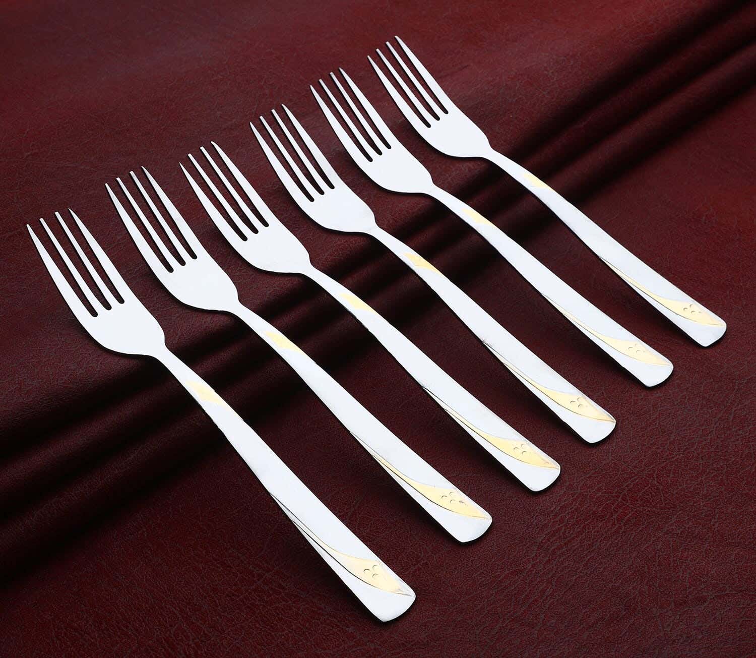 Top One Stainless Steel Dinner Fork Set, 6 Pieces, 19 cm - Silver Gold
