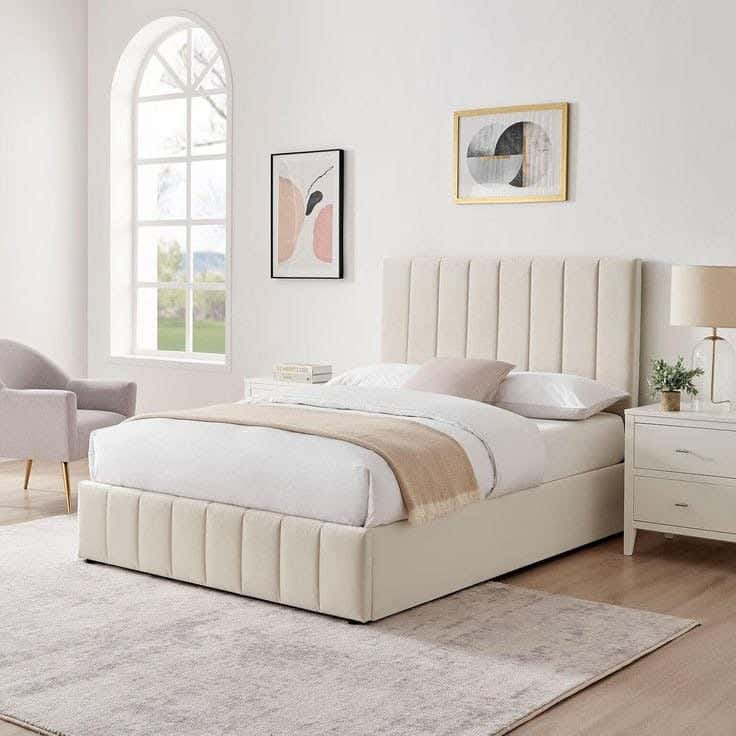 Moskey Wood Bedroom Bed, 160x125x200 cm - Beige