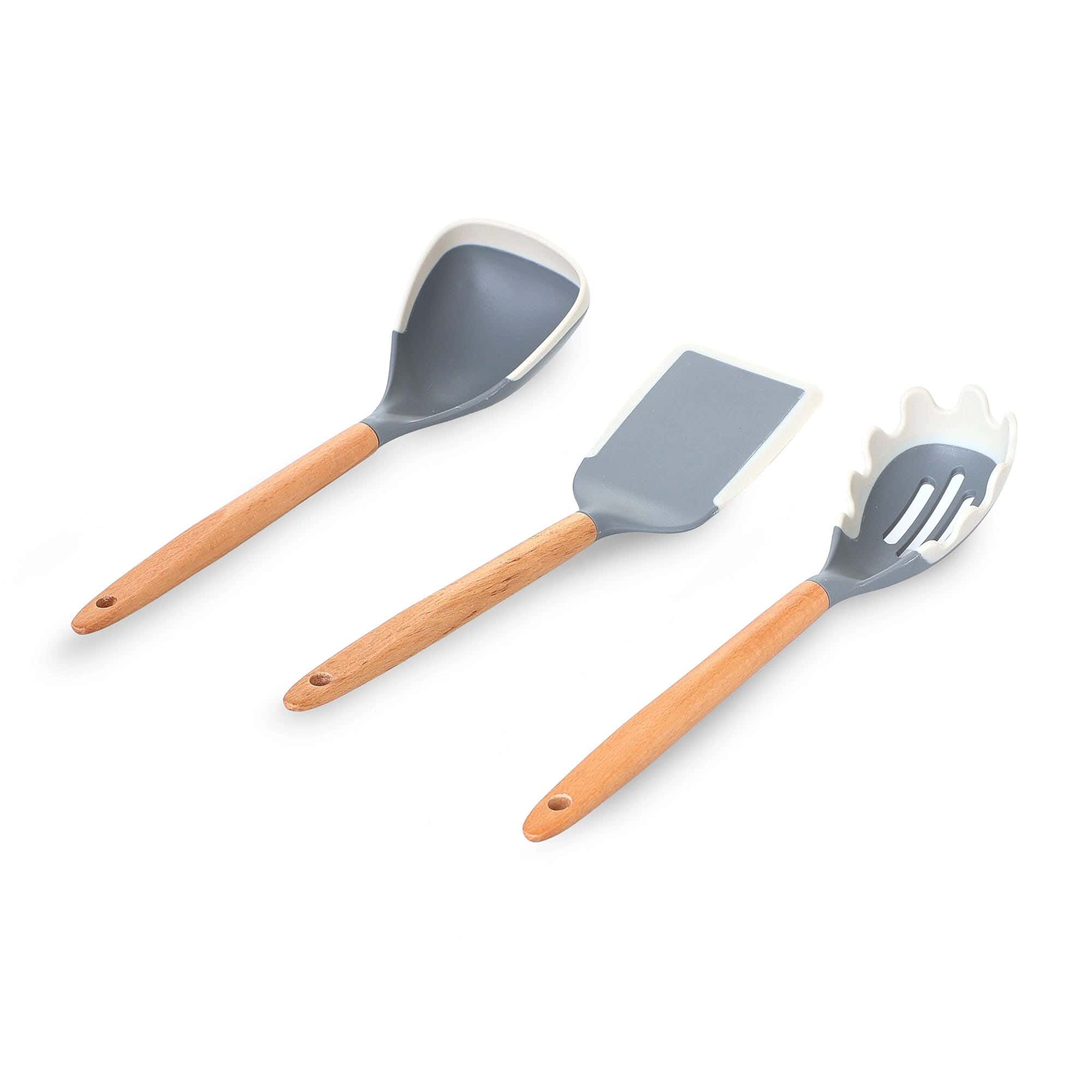 Dispensing Tool Set, 3 Pieces, Silicone With Wooden Handle - Gray