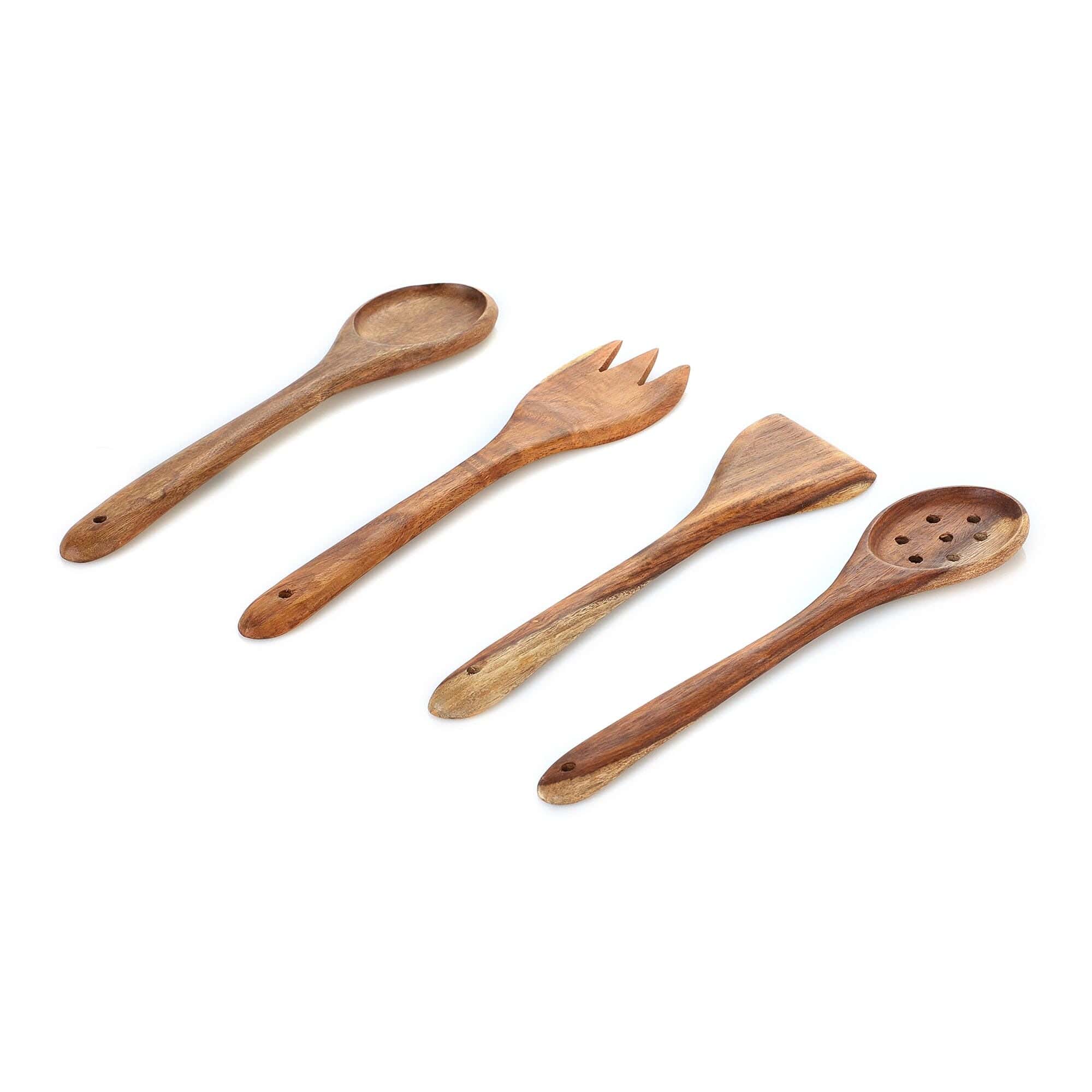 Kitchen Utensil Set, 4 Pieces, Natural Wood - Dark Wood