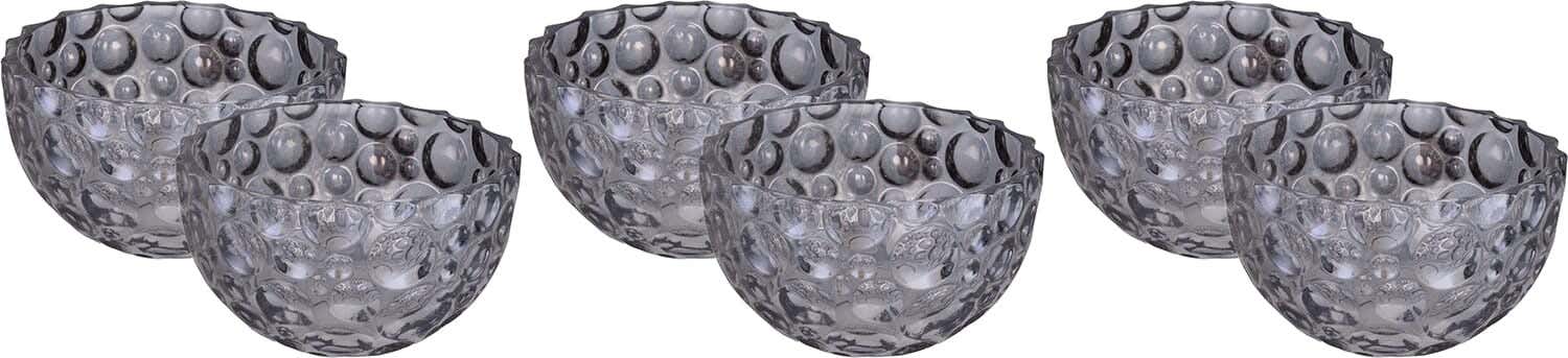 Round Glass Bowl Set, 6 Pieces, 10 cm - Clear Black