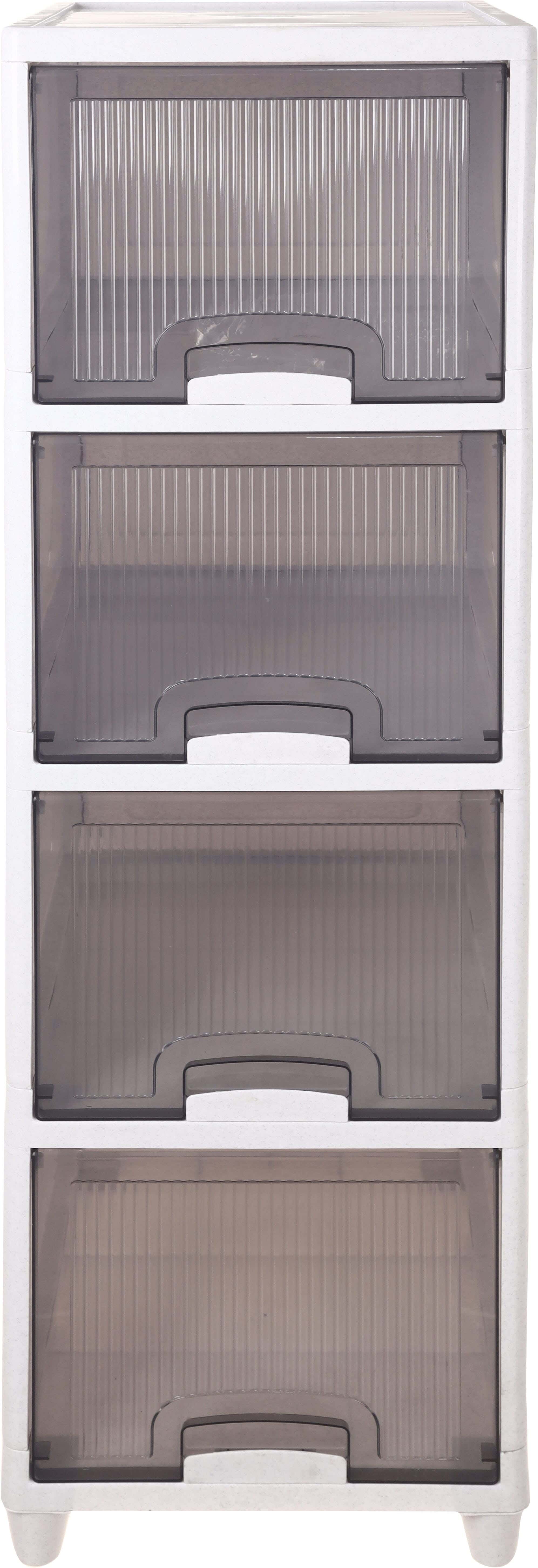 Al Wataneya Plastic Wardrobe, 4 Drawers, 131×34×40 cm - White Grey