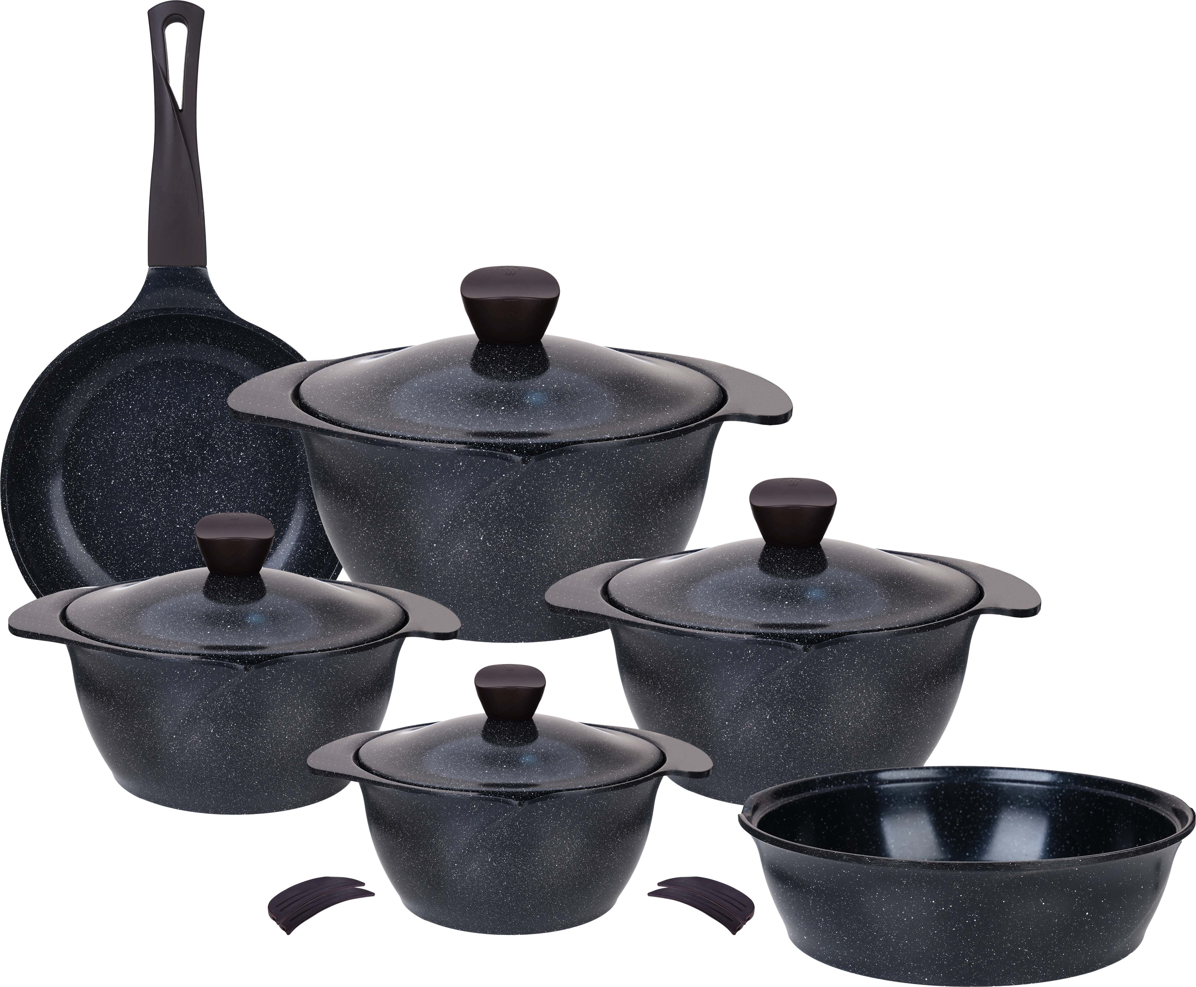 Master Flower Granite Pot Set, 14 Pieces - Black