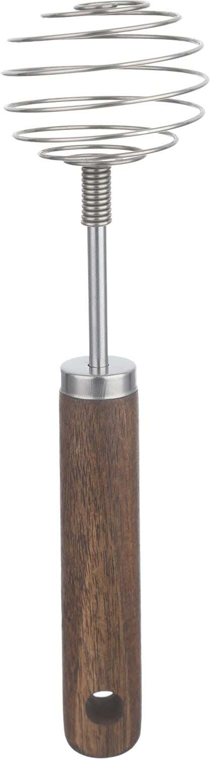 Stainless Steel Spiral Egg Beater, Wooden Handle, 21 cm - Silver Brown