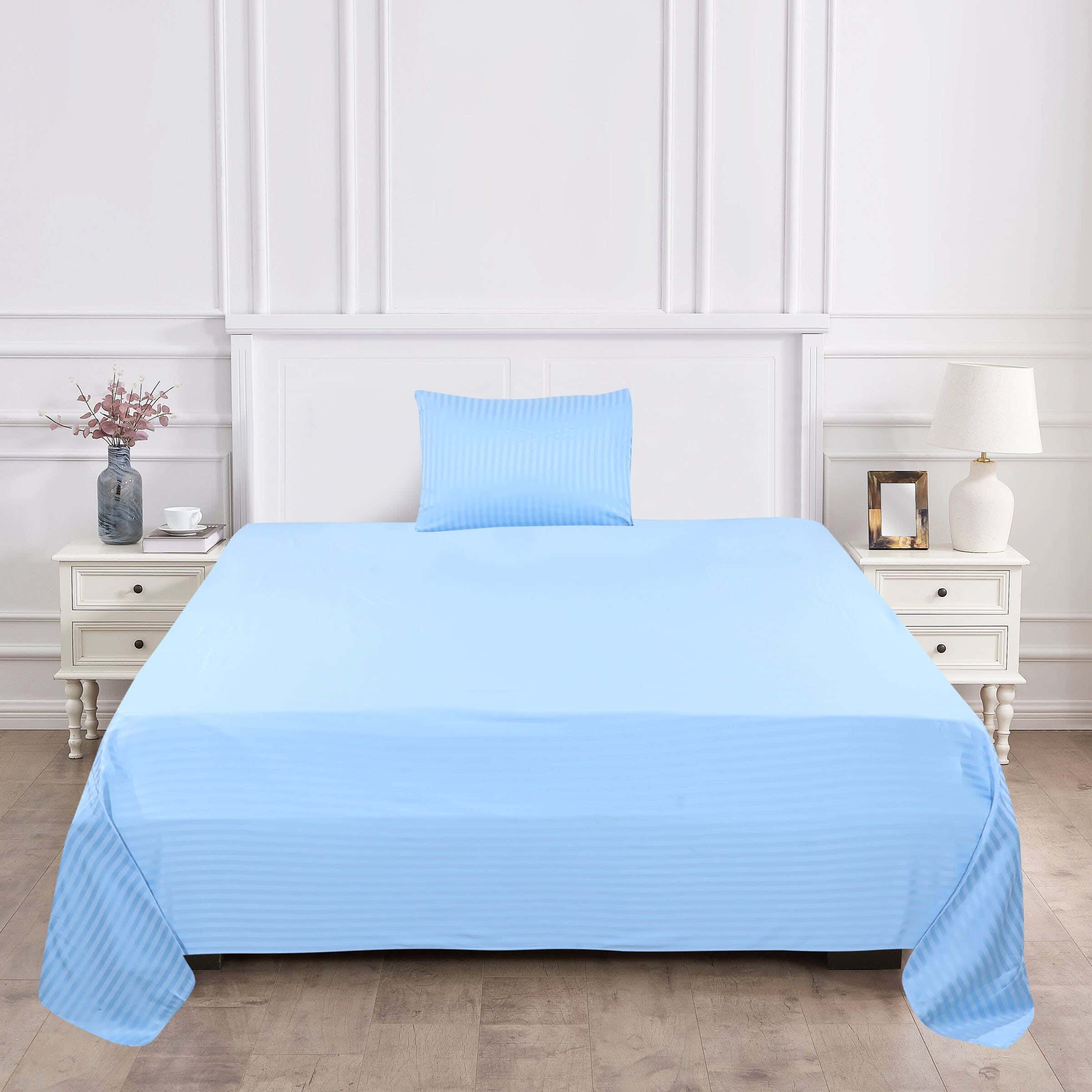 Al Maamoun Cotton Bed Sheet Set, Two Pieces, 240×180 cm, 800 gm - Light Blue