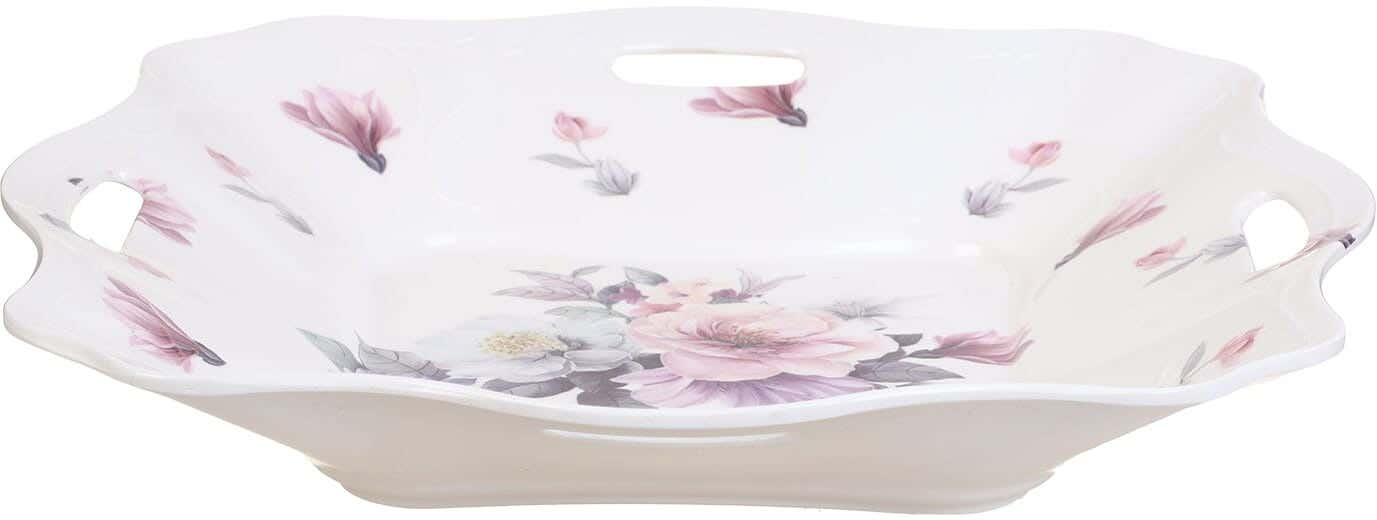 Zahraa Elmohandes Melamine Fruit Plate, 4 Handles, 33×33 cm - White Mauve