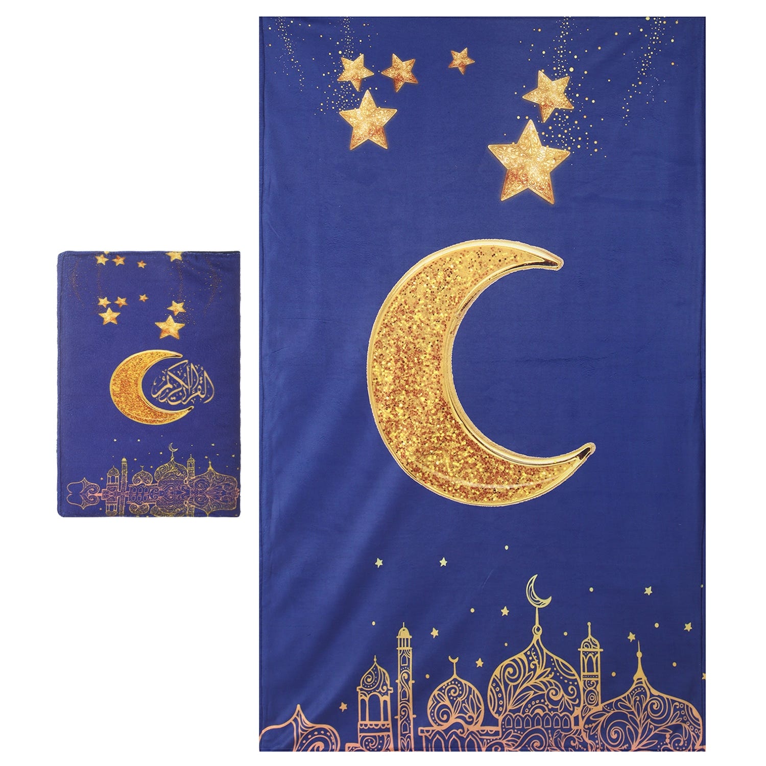 Velvet Prayer Mat with Quran cover, 120×70 cm - Blue Brown