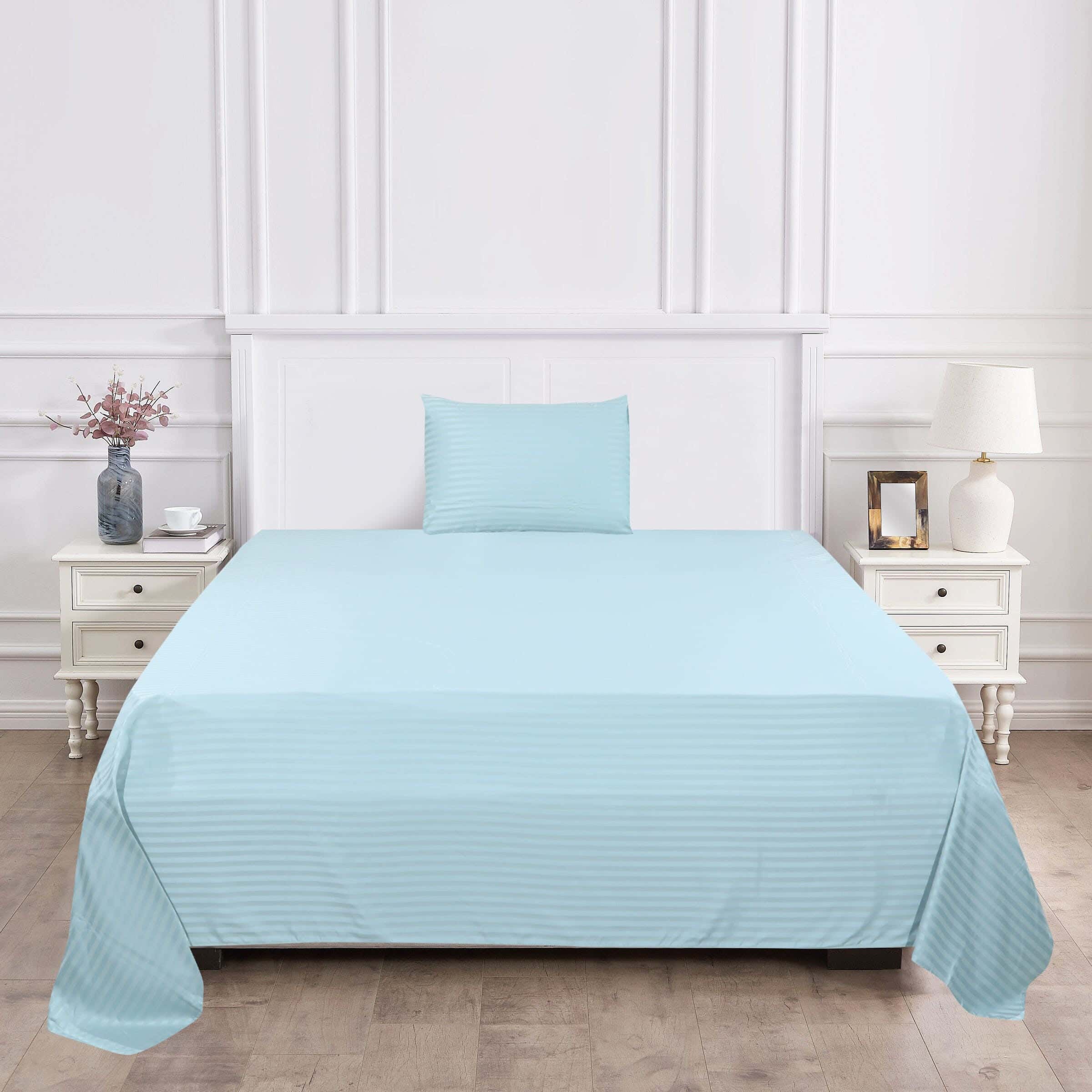 Al Maamoun Cotton Bed Sheet Set, Two Pieces, 240×180 cm, 800 gm - Light Turquiose