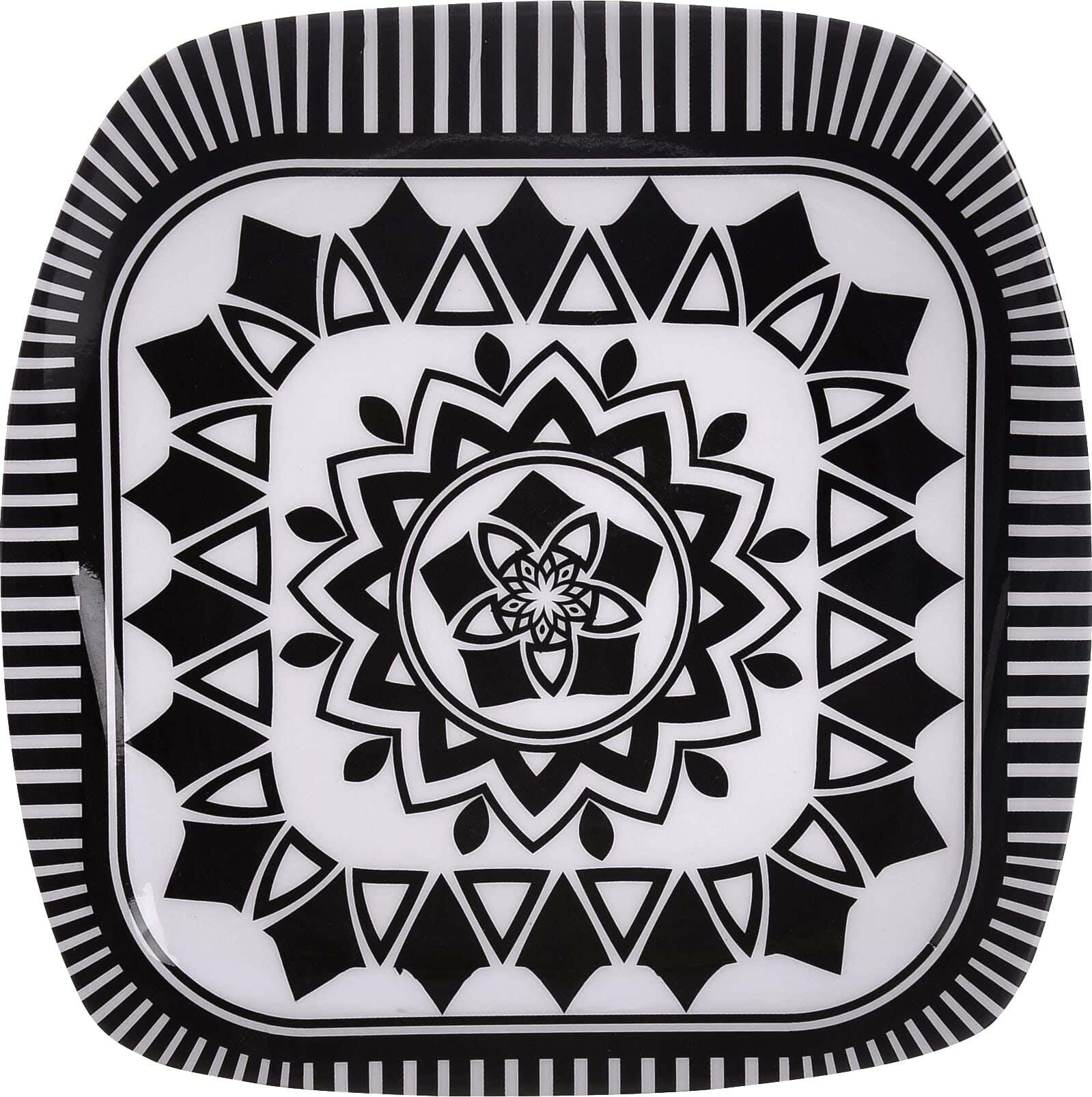 Bright Designs Square Melamine Flat Plate, 22 cm - White Black